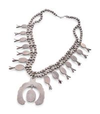 Navajo Silver and Turquoise Squash Blossom Necklace