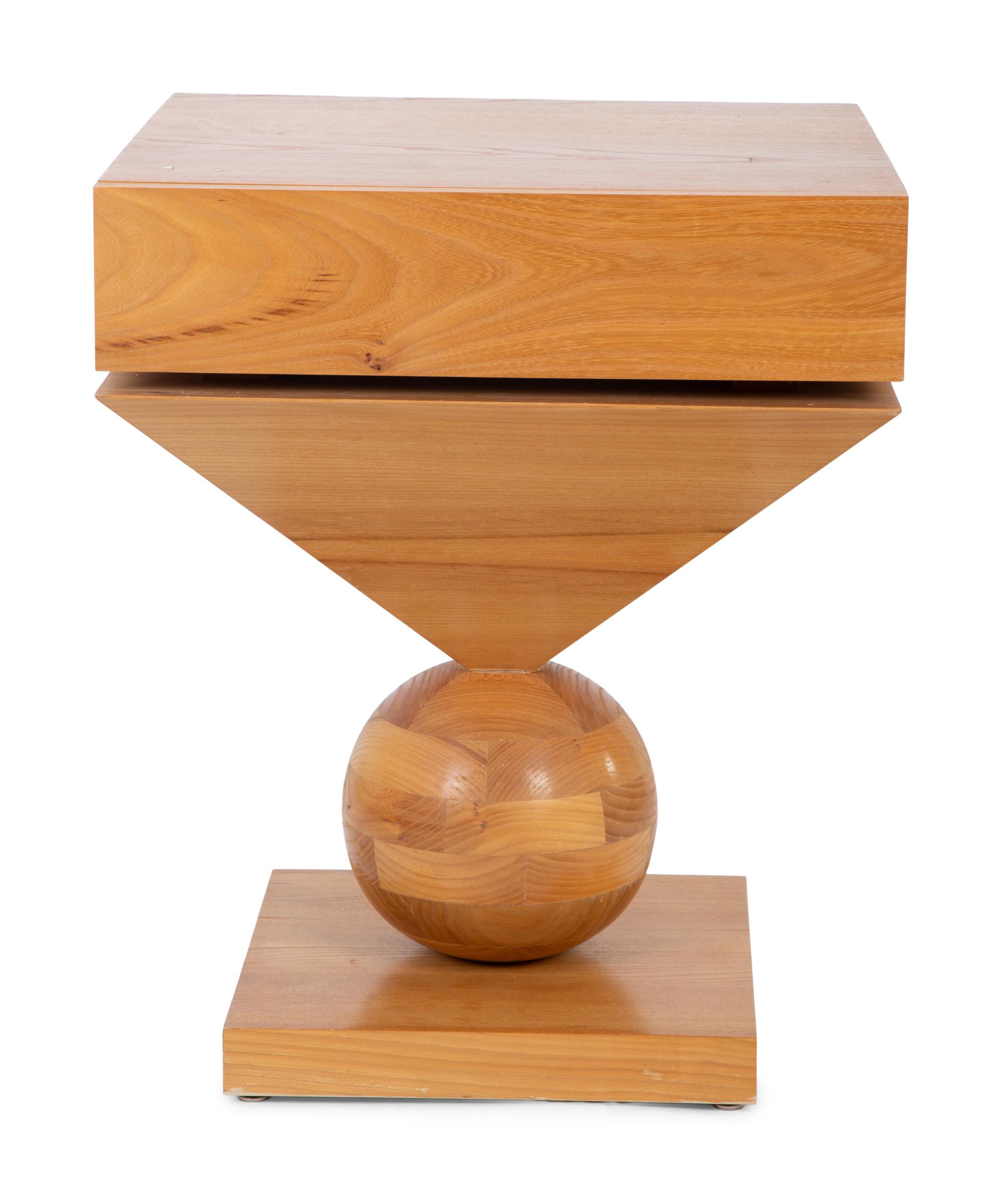 A Contemporary Geometric Stacked Wood Side Table — LATE 20TH CENTURY