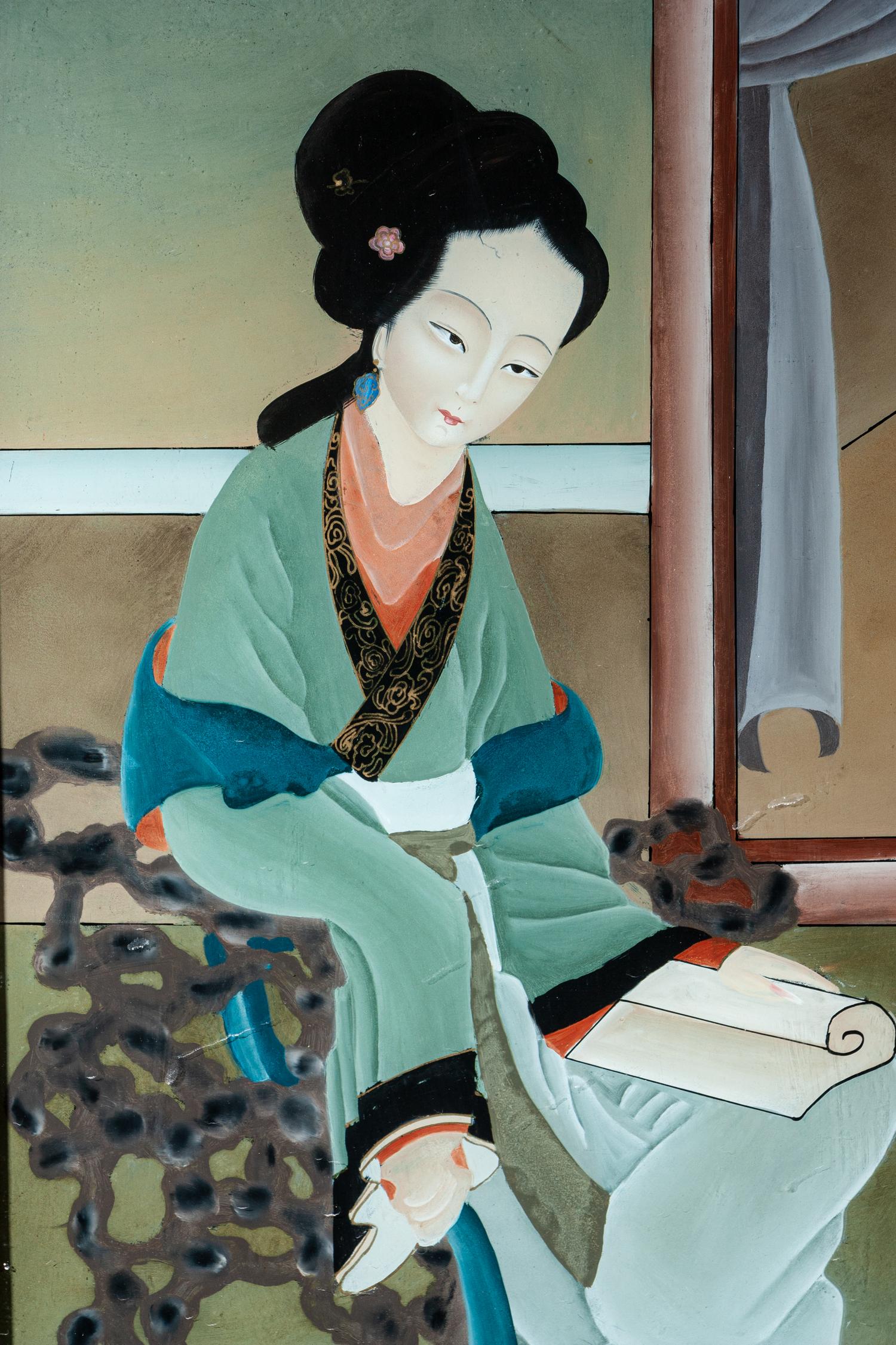 FIve Chinese Reverse Glass Paintings