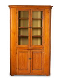 A Federal Pine and Maple Corner Cupboard