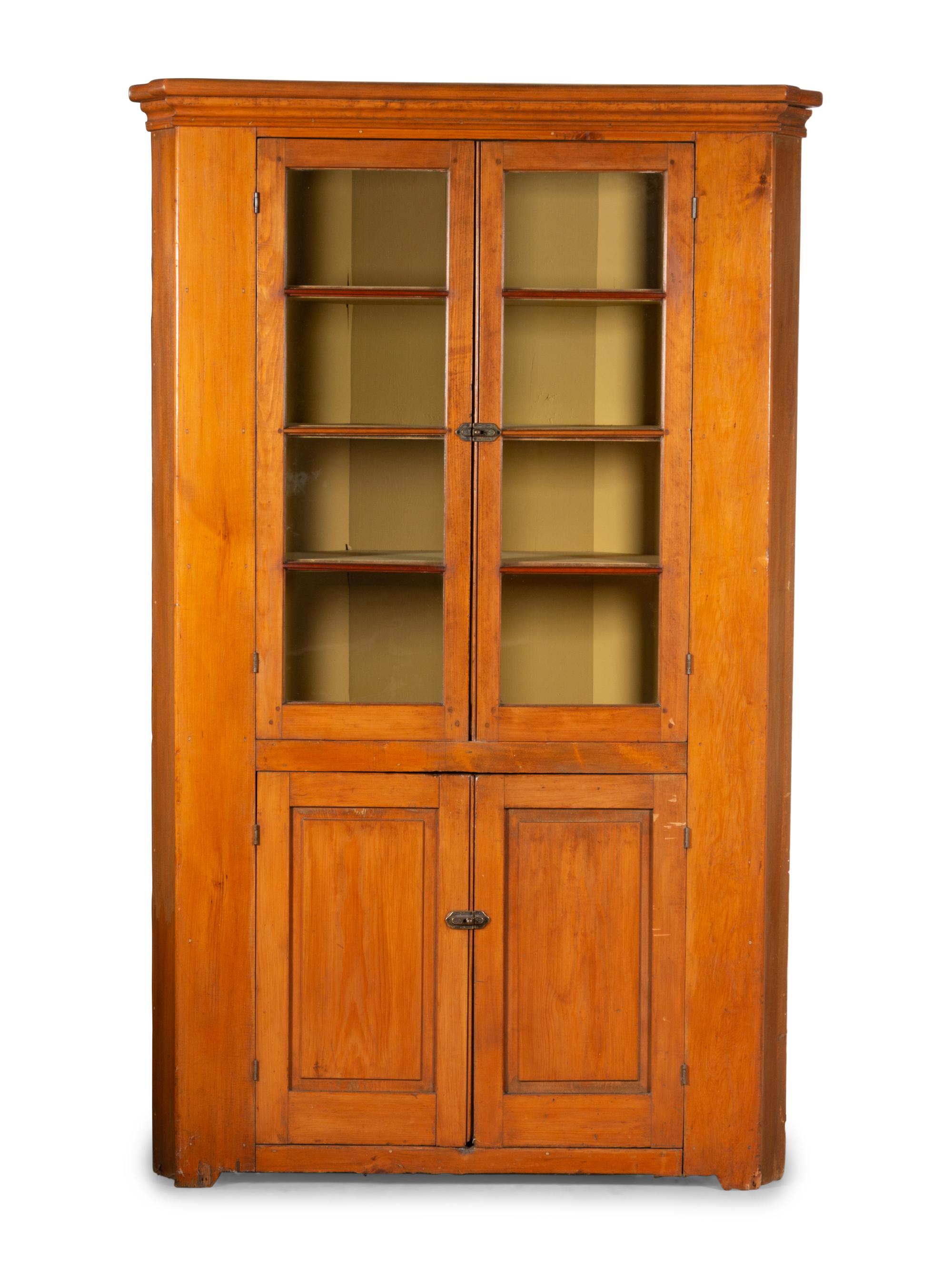 A Federal Pine and Maple Corner Cupboard