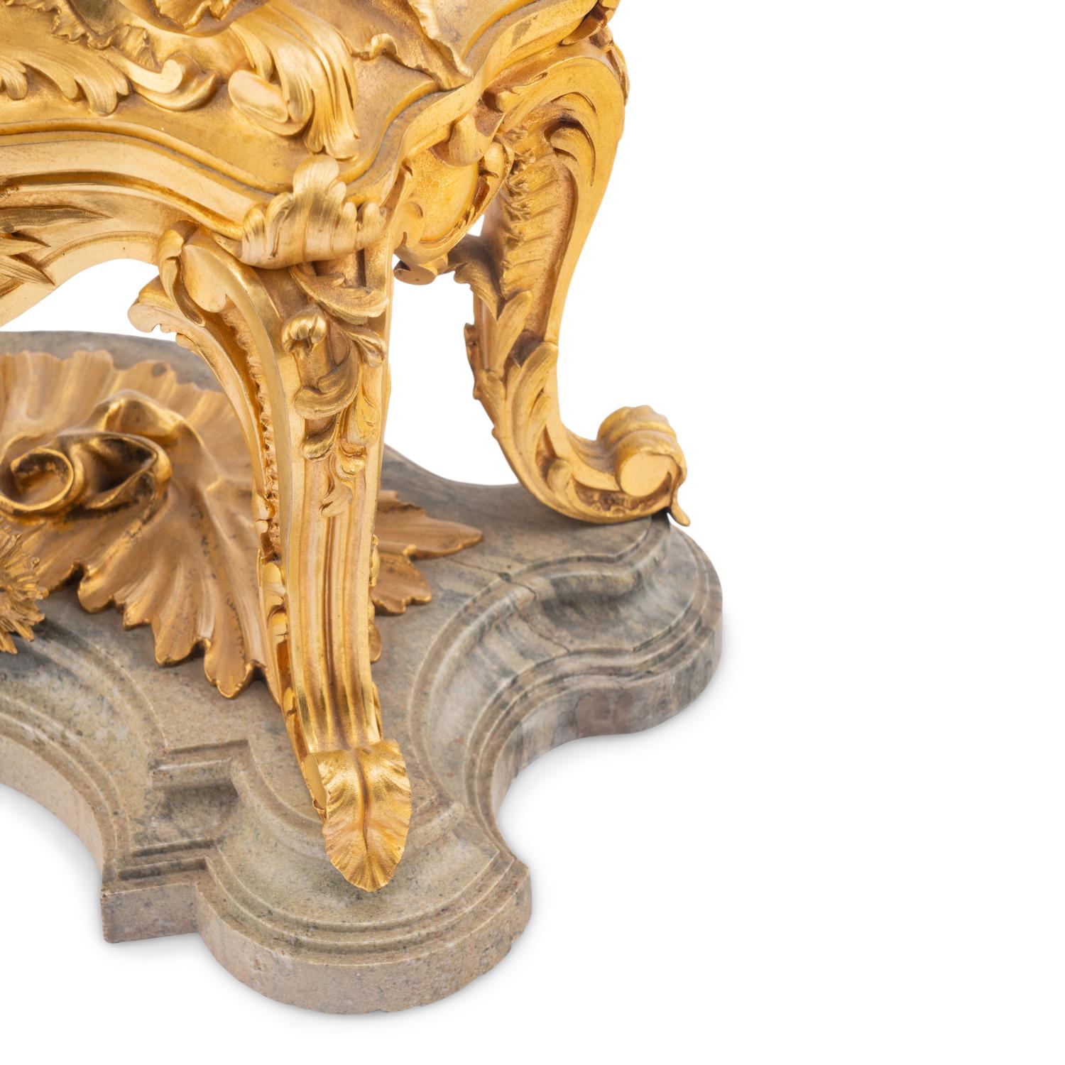 A Louis XV Style Gilt Bronze and Marble Table-Form Mantel Clock
