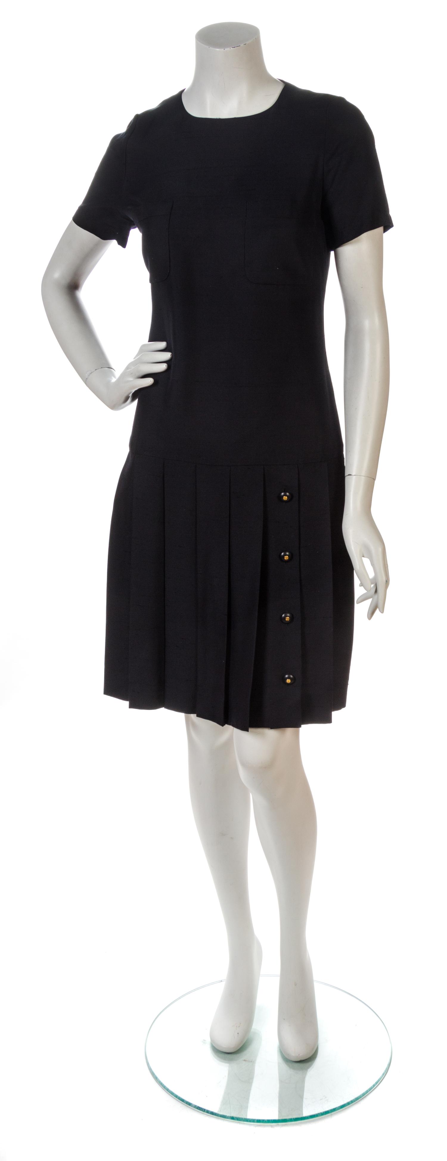 A Chanel Black Slubbed Silk Dress, Size 38.
