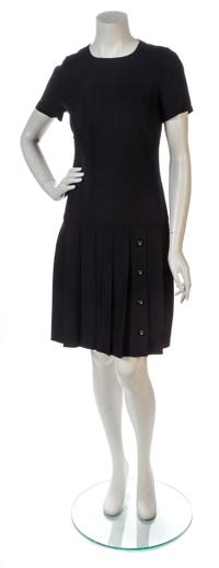 A Chanel Black Slubbed Silk Dress, Size 38.