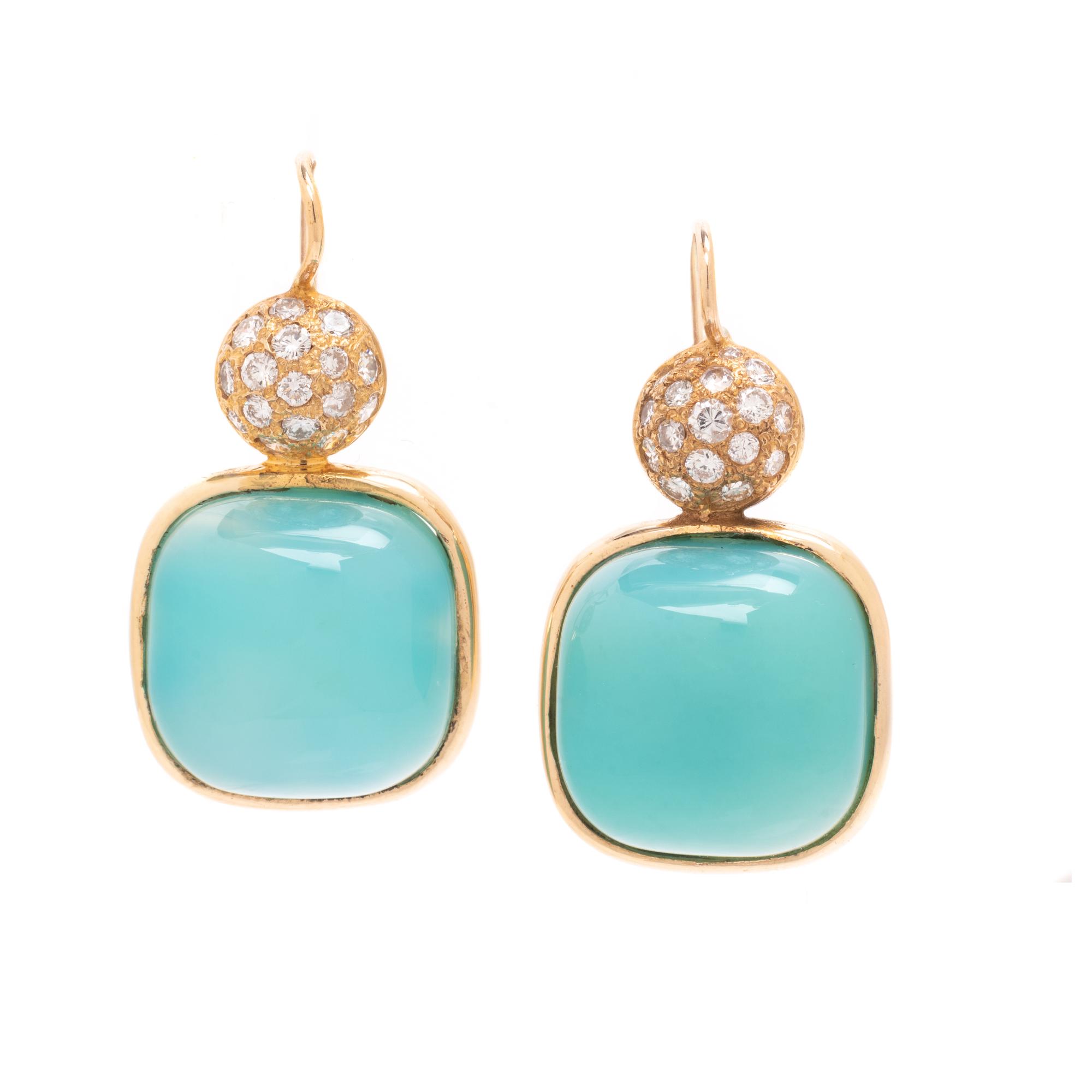 YELLOW GOLD, DYED BLUE QUARTZ AND DIAMOND EARRINGS