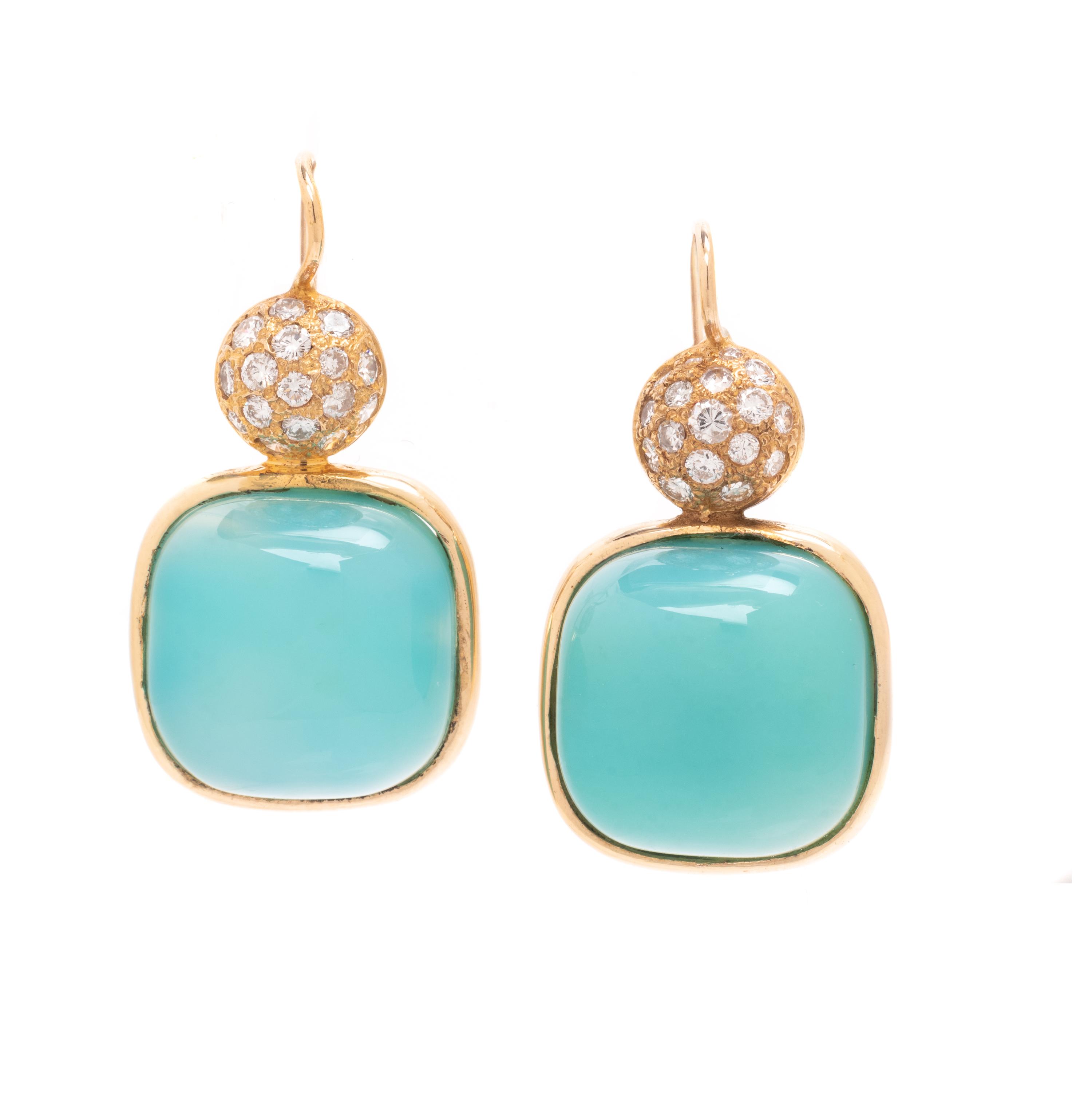 YELLOW GOLD, DYED BLUE QUARTZ AND DIAMOND EARRINGS