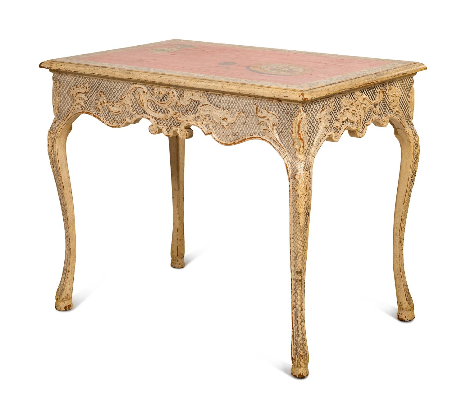 A Louis XV Style Painted Table with a Trompe l'Oeil Top