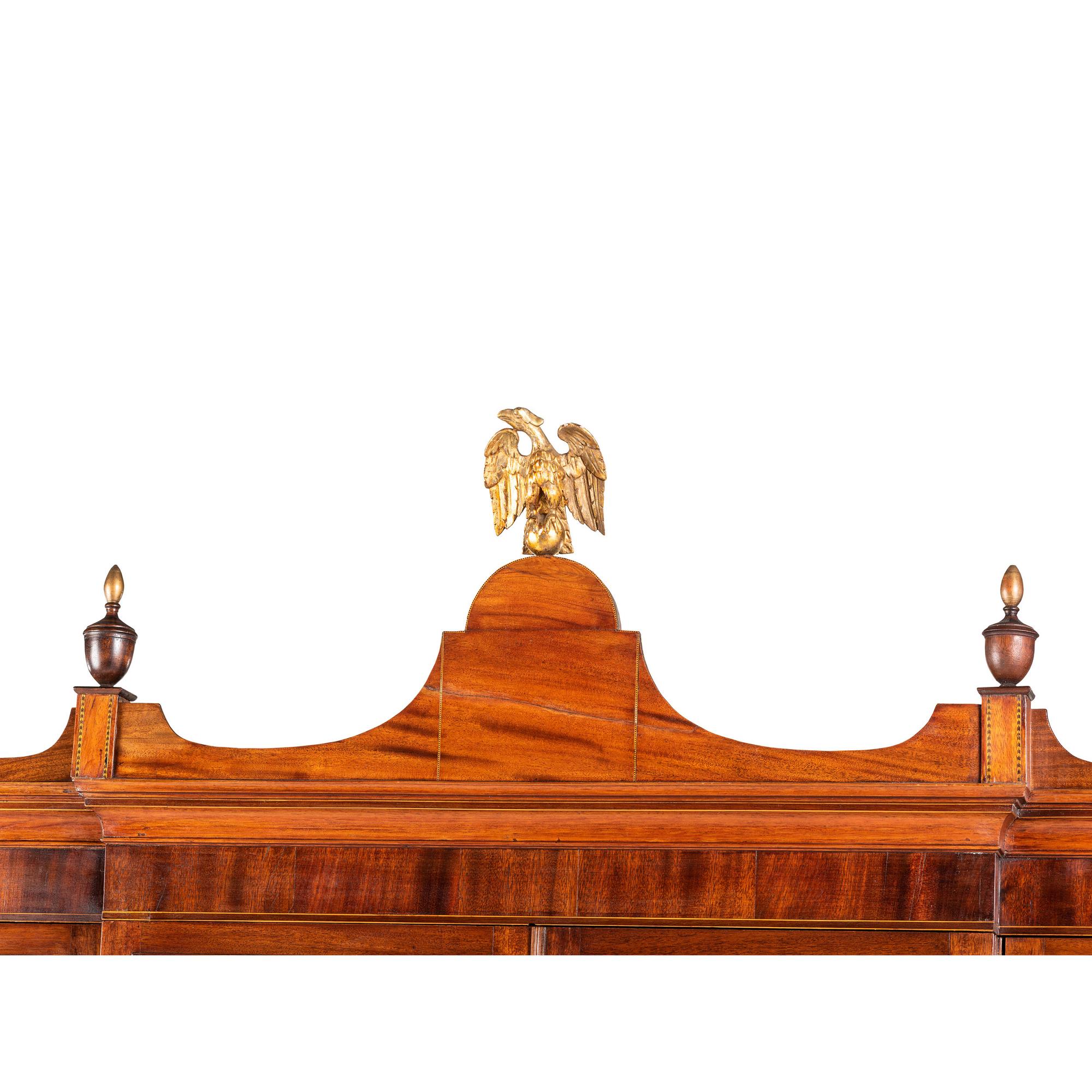 A Federal Parcel Gilt Mahogany, Holly and Ebony Breakfront Gentleman's Desk-and-Bookcase