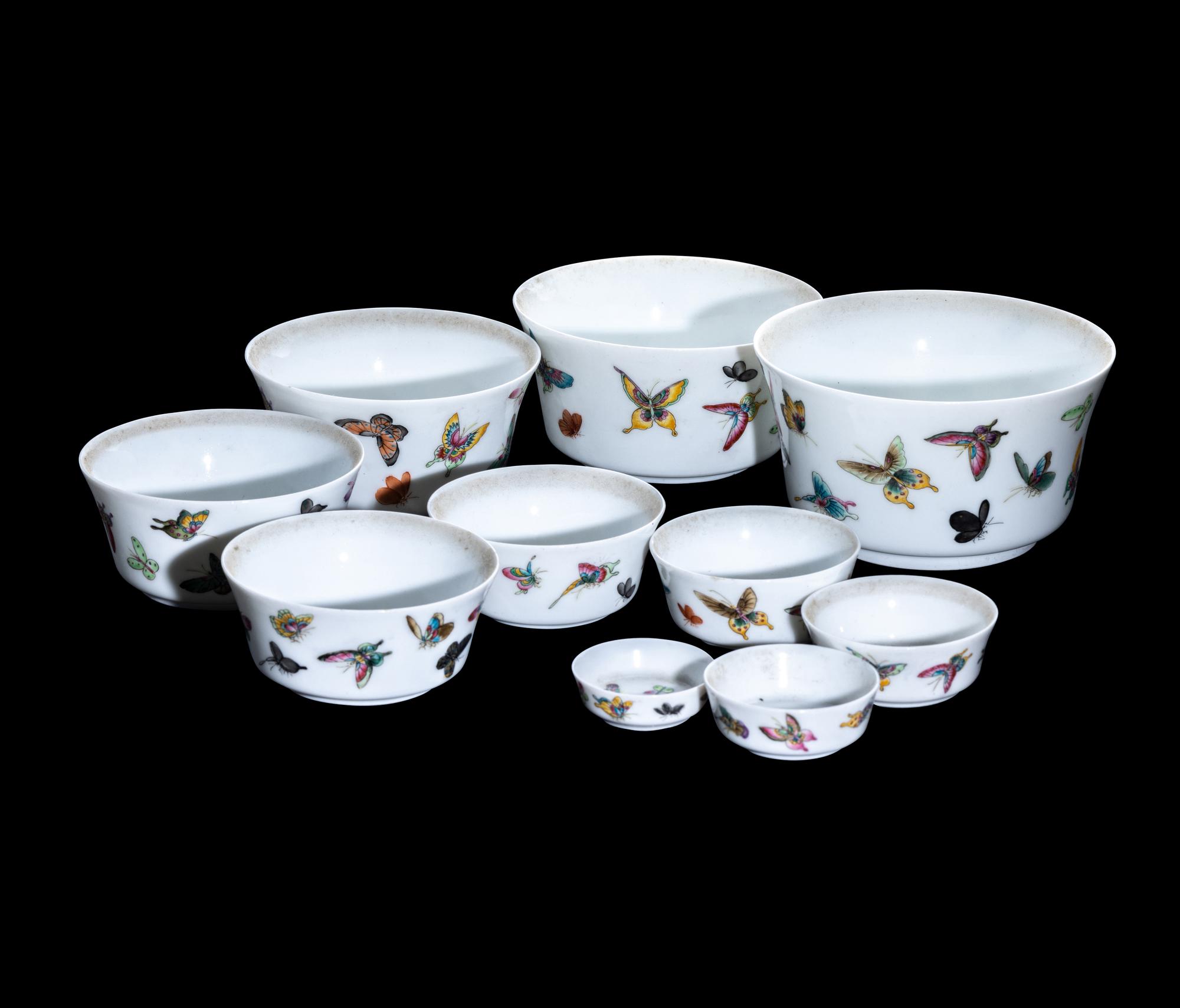 A Set of 10 Chinese Famille Rose Porcelain Cups