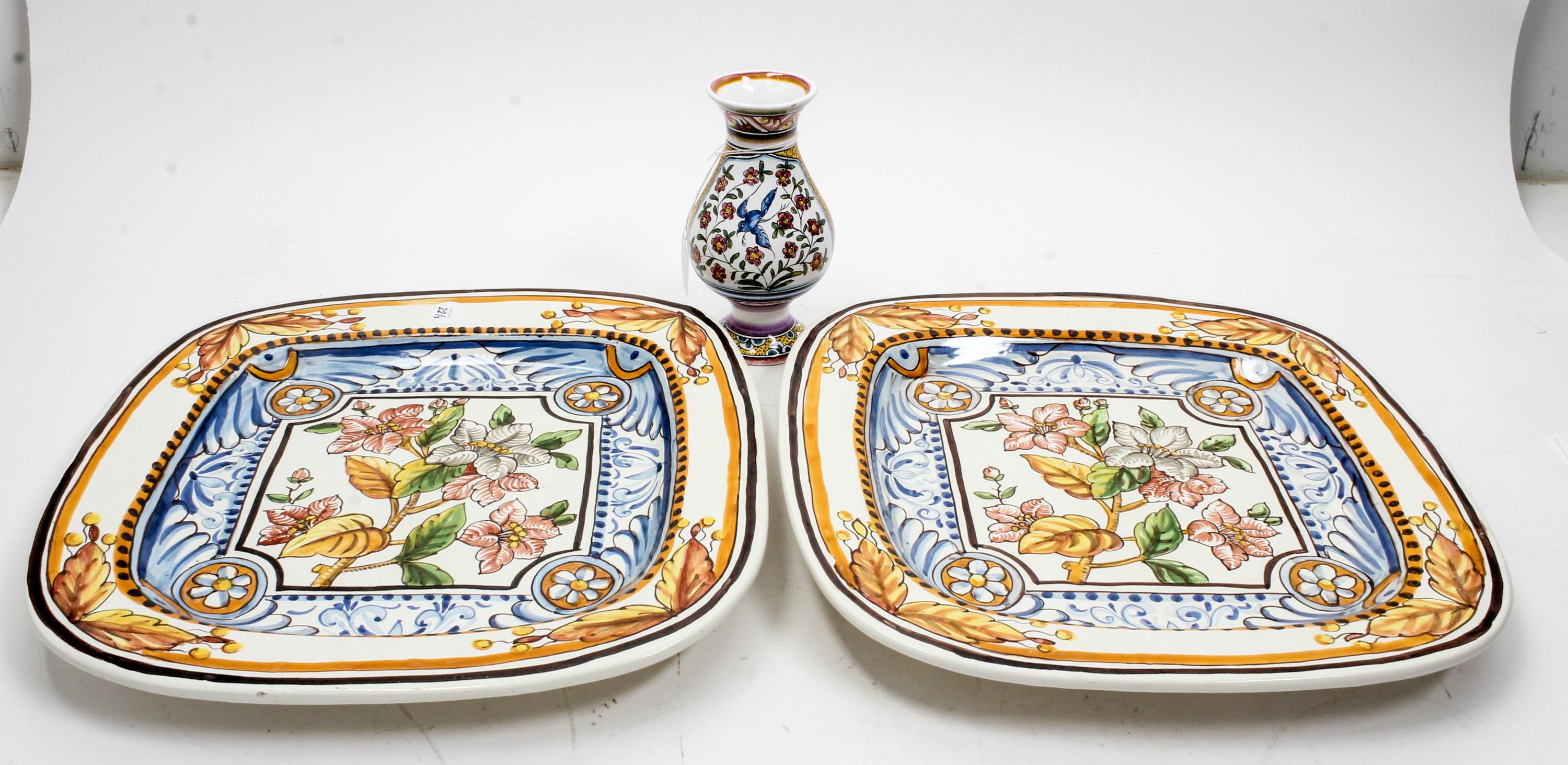 A Pair of Italian Polychrome Majolica Chargers Width 16 1/4 inches. — 20TH CENTURY