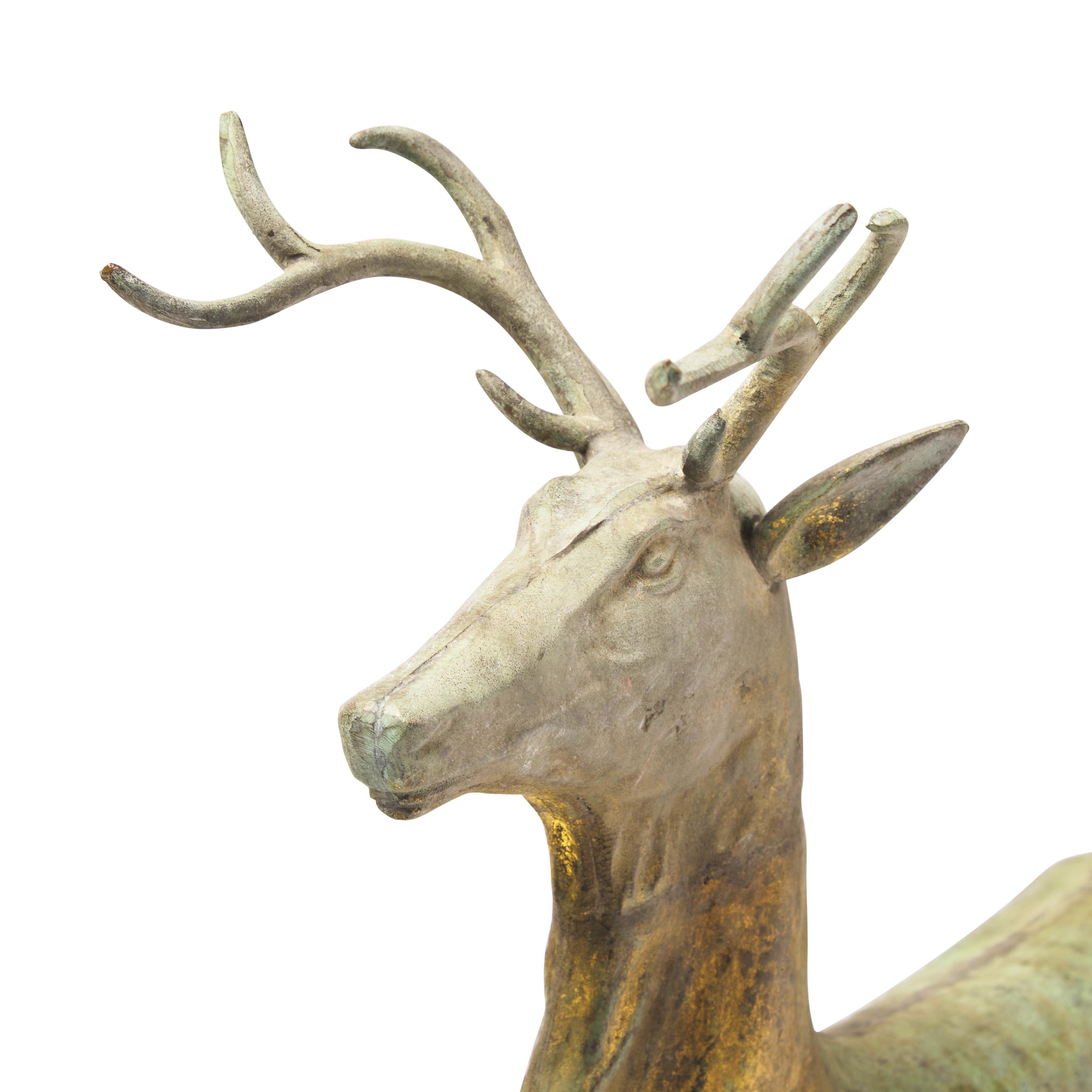 A Molded and Patinated Zinc and Copper Leaping Stag Weathervane