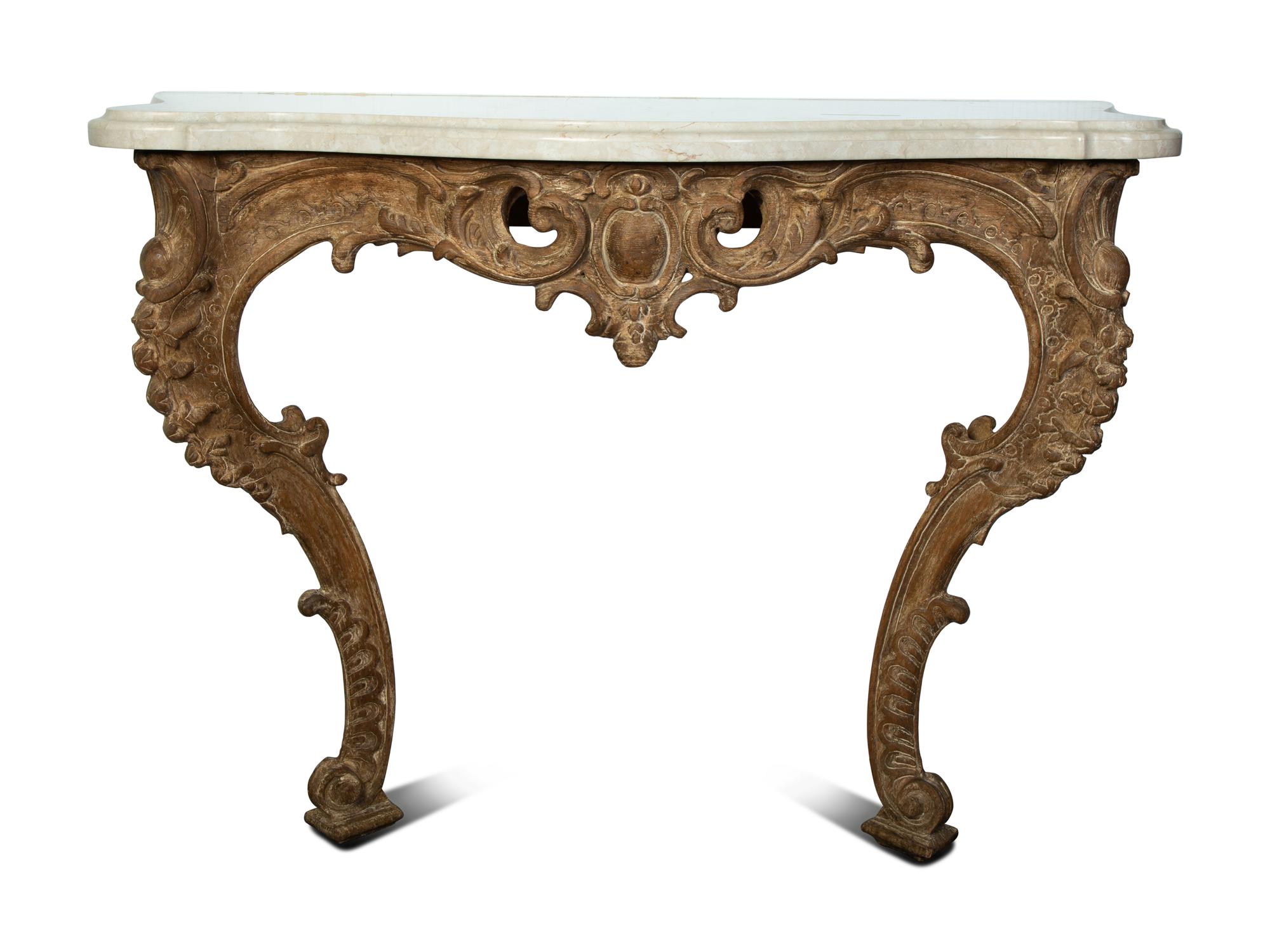 A Louis XV Style Carved Wood Marble Top Console — 18TH/19TH CENTURY