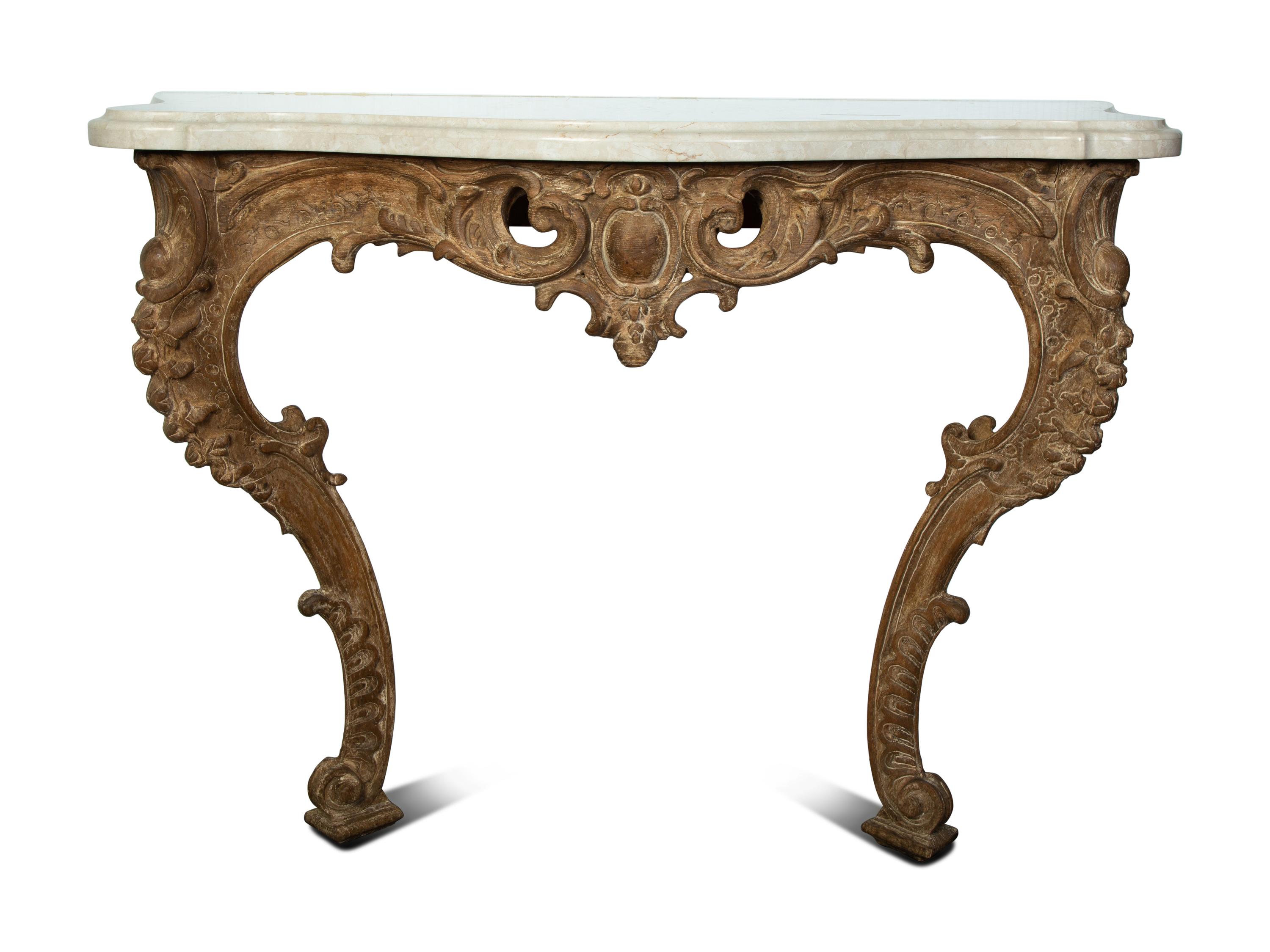 A Louis XV Style Carved Wood Marble Top Console — 18TH/19TH CENTURY