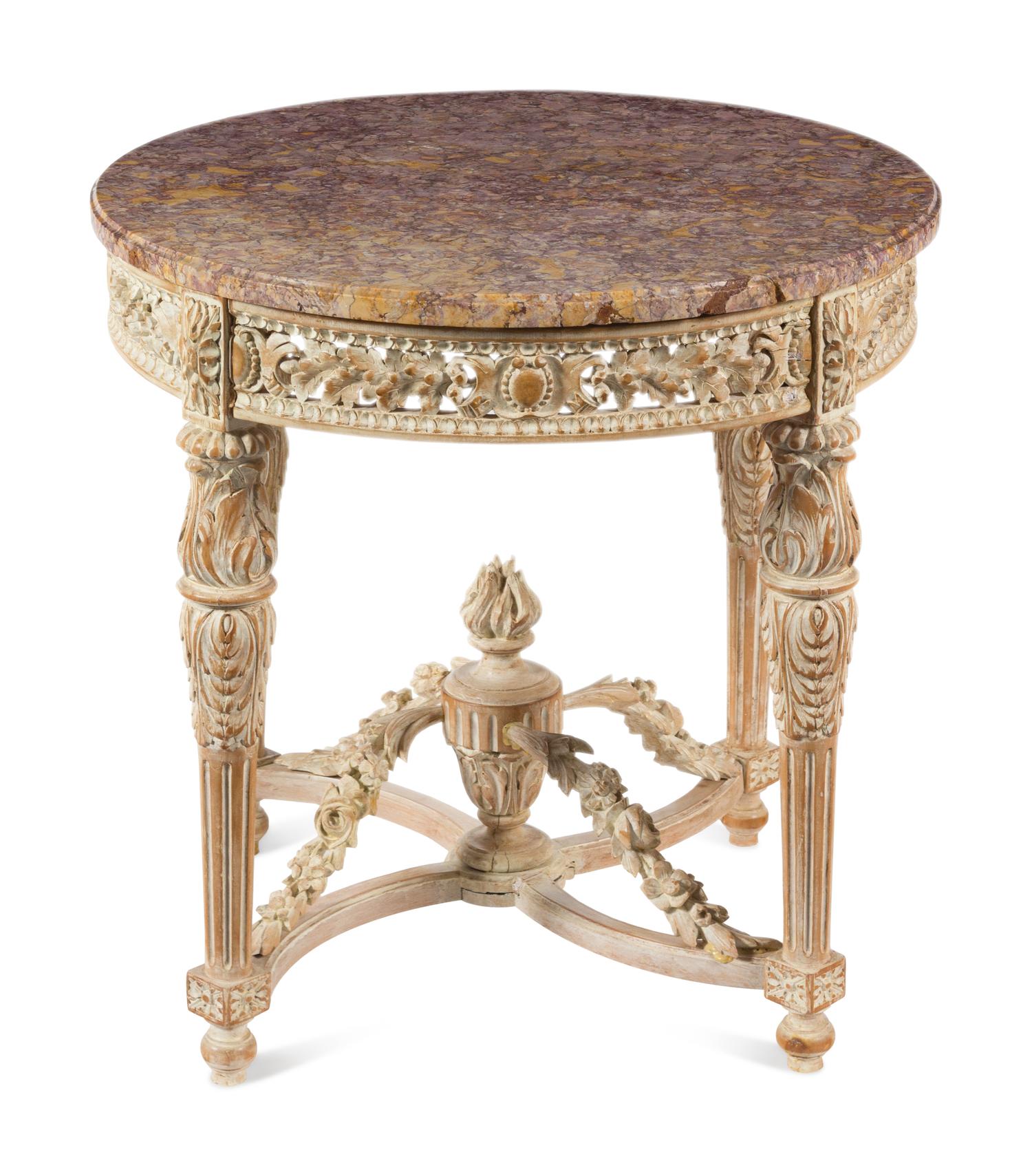 A Louis XVI Style Painted Marble-Top Table