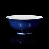 A Chinese Blue Glazed Porcelain Bowl, Qianlong Mark and Possibly of the Period 或乾隆 霽藍釉敞口盌