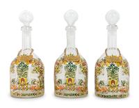 Three German Enameled Glass Decanters