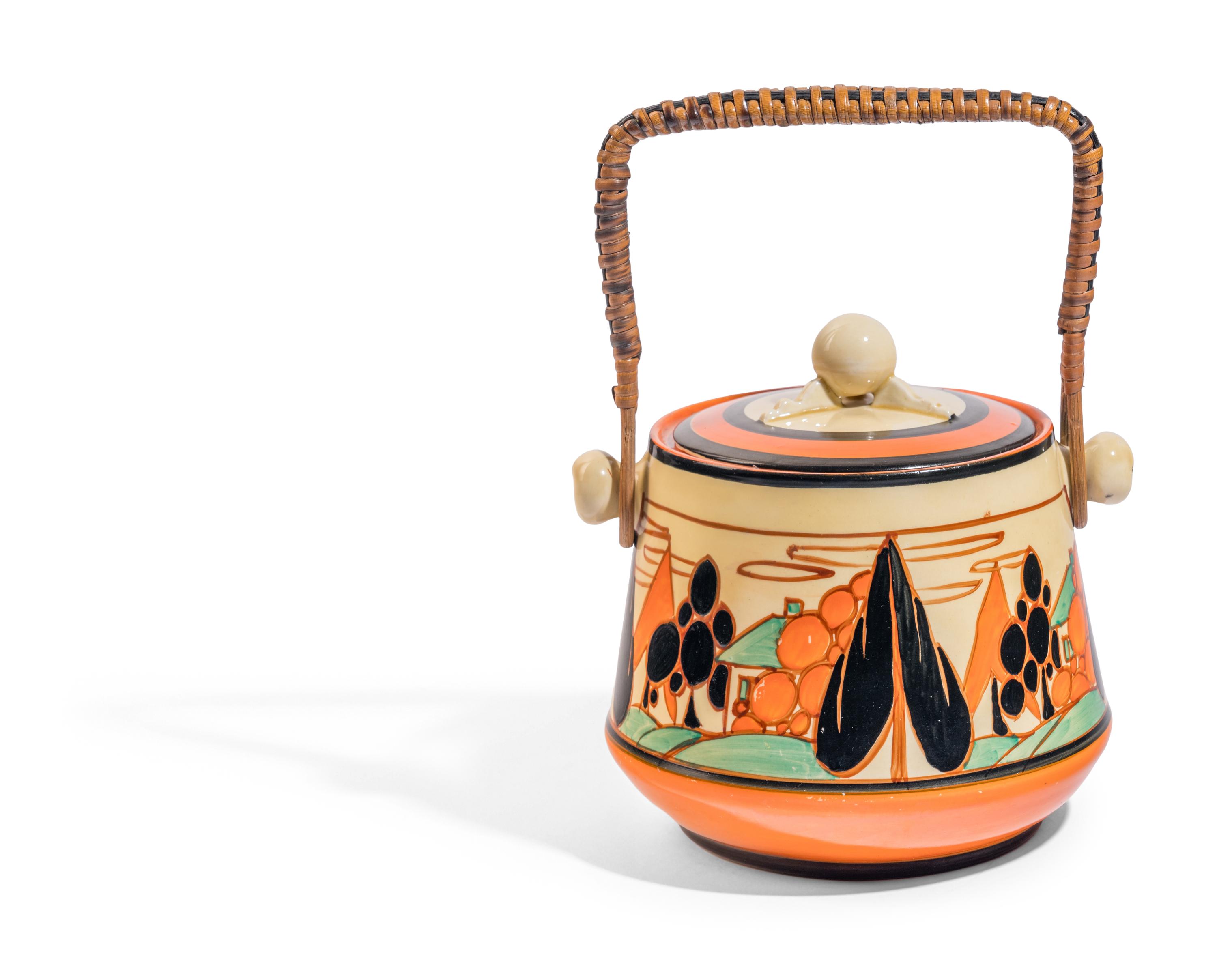 Orange Trees & House Biscuit Jar with Woven Handle Fantasque Series
