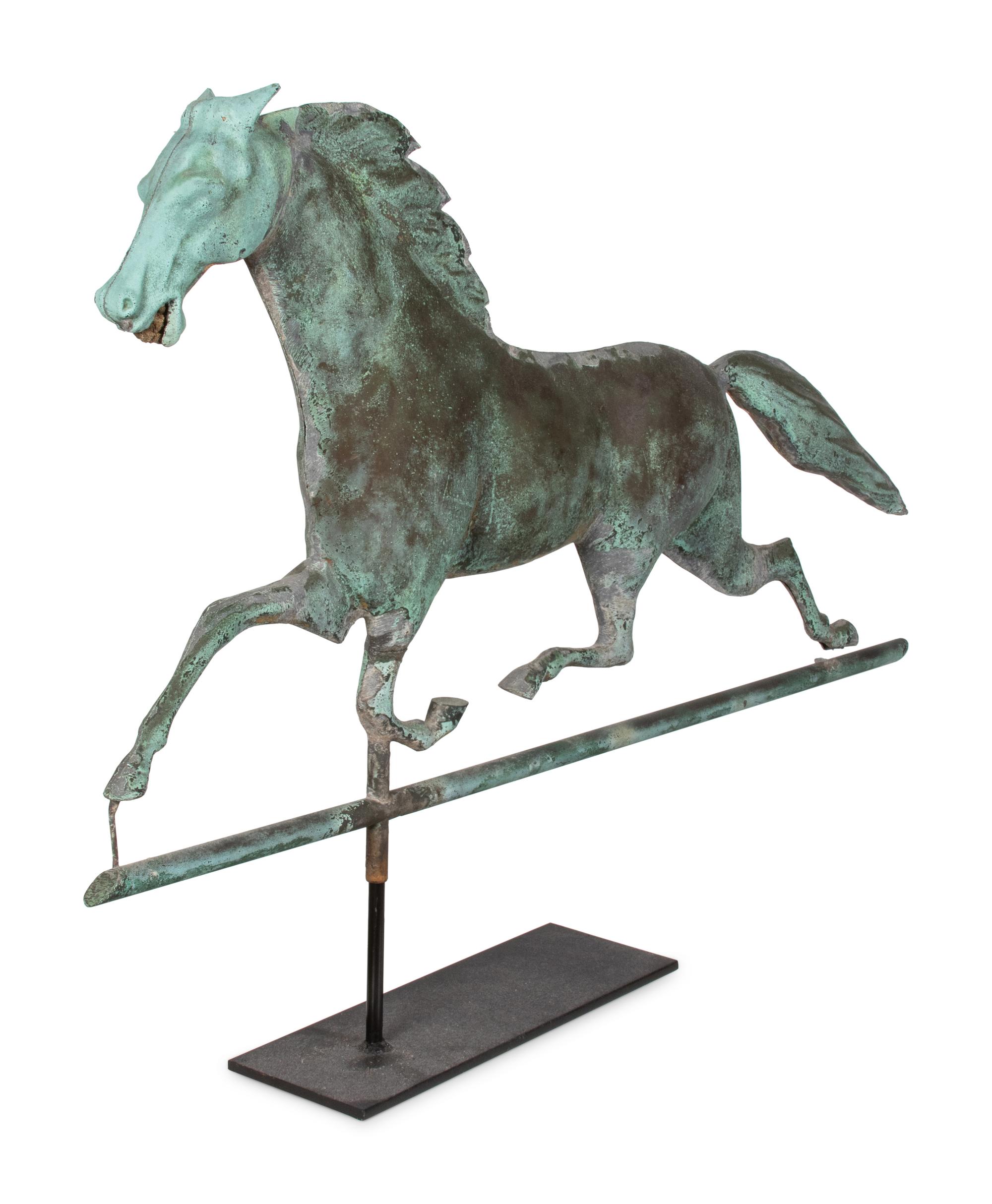 A Patinated Copper Running Horse Weather Vane