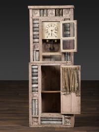 A Folk Art Granite Carved and Painted Wood Shelf Clock
