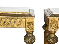 A Pair of Louis XVI Style Giltwood Marble-Top Low Tables