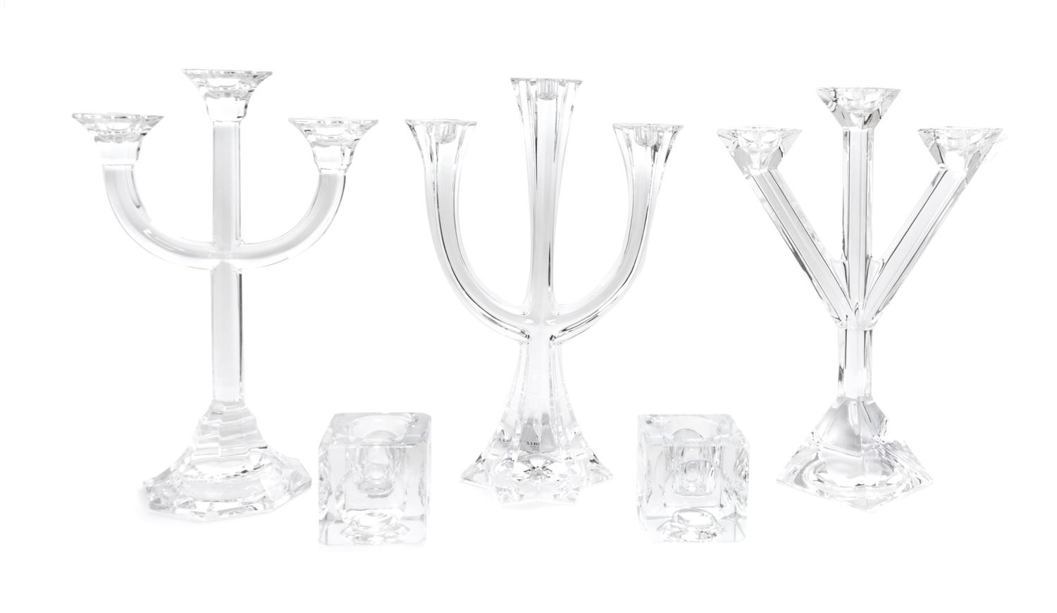 Five Glass Candlesticks and Holders Height of tallest 12 inches.