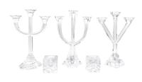 Five Glass Candlesticks and Holders Height of tallest 12 inches.