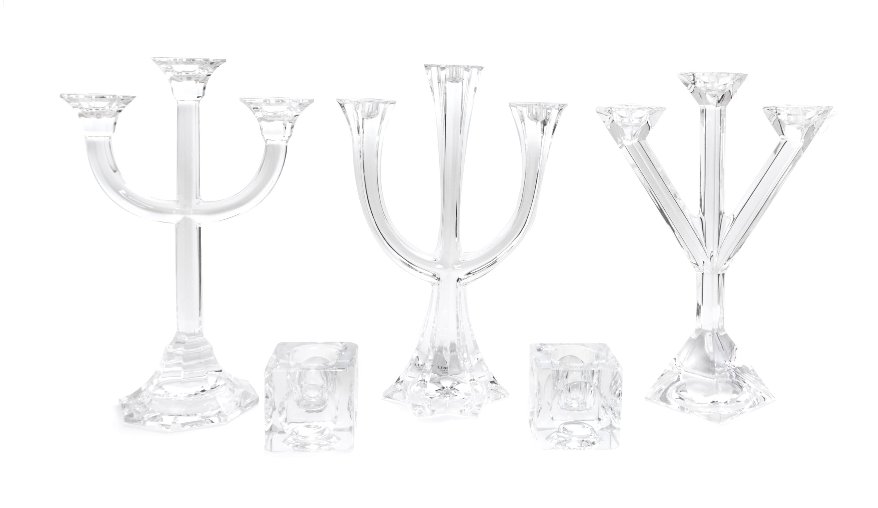 Five Glass Candlesticks and Holders Height of tallest 12 inches.