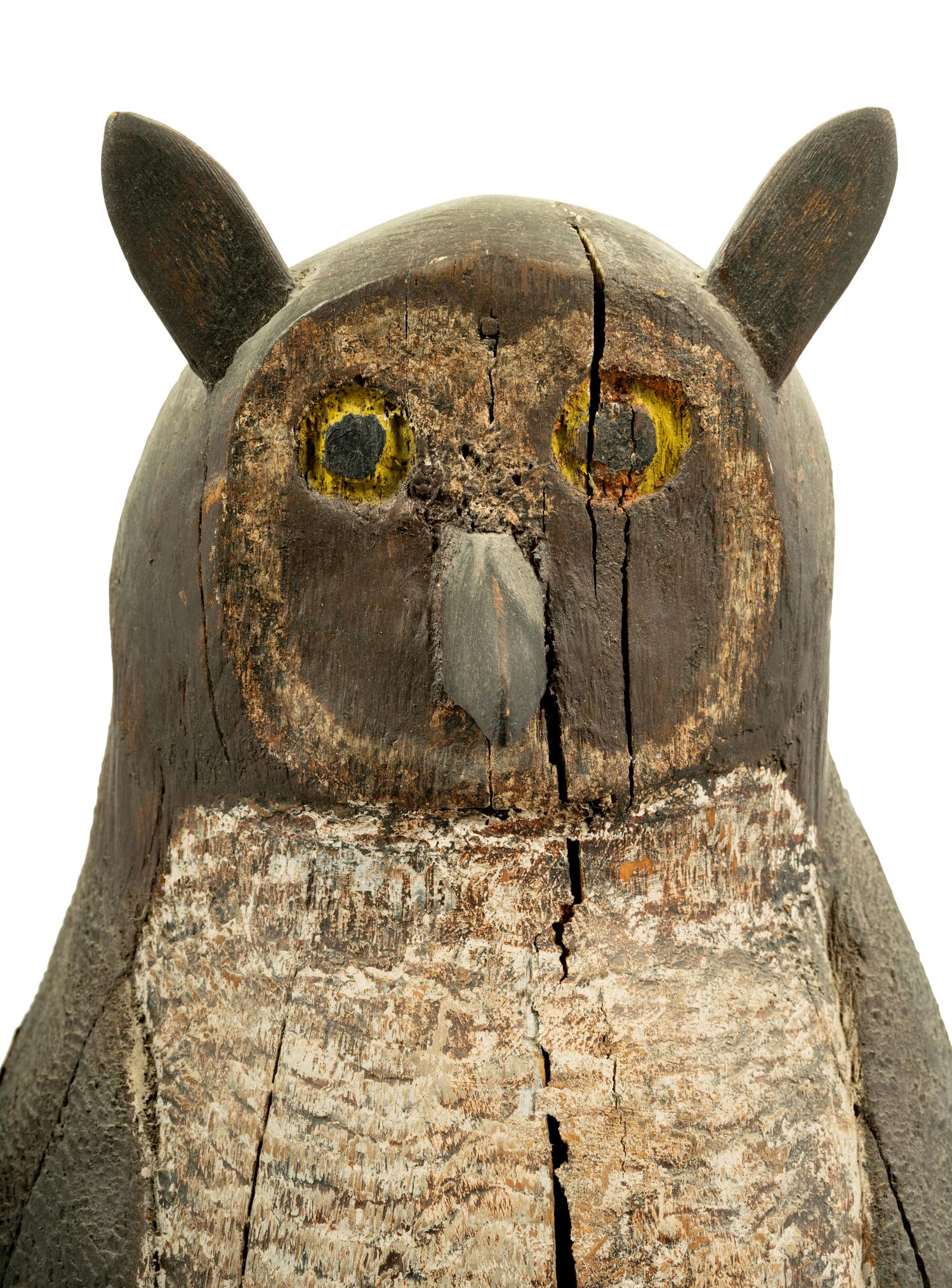 A Carved and Polychrome Decorated Wood Owl