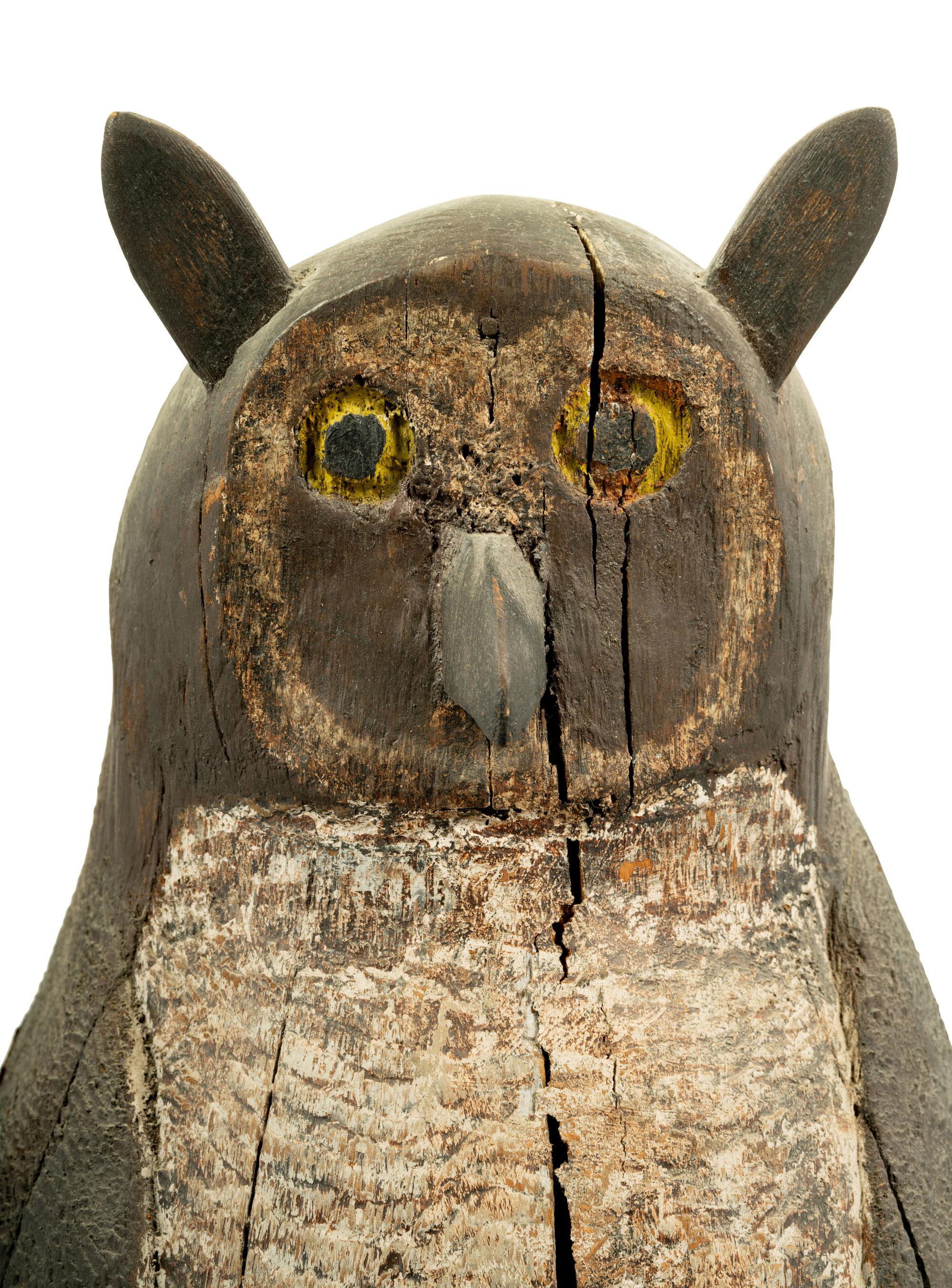 A Carved and Polychrome Decorated Wood Owl