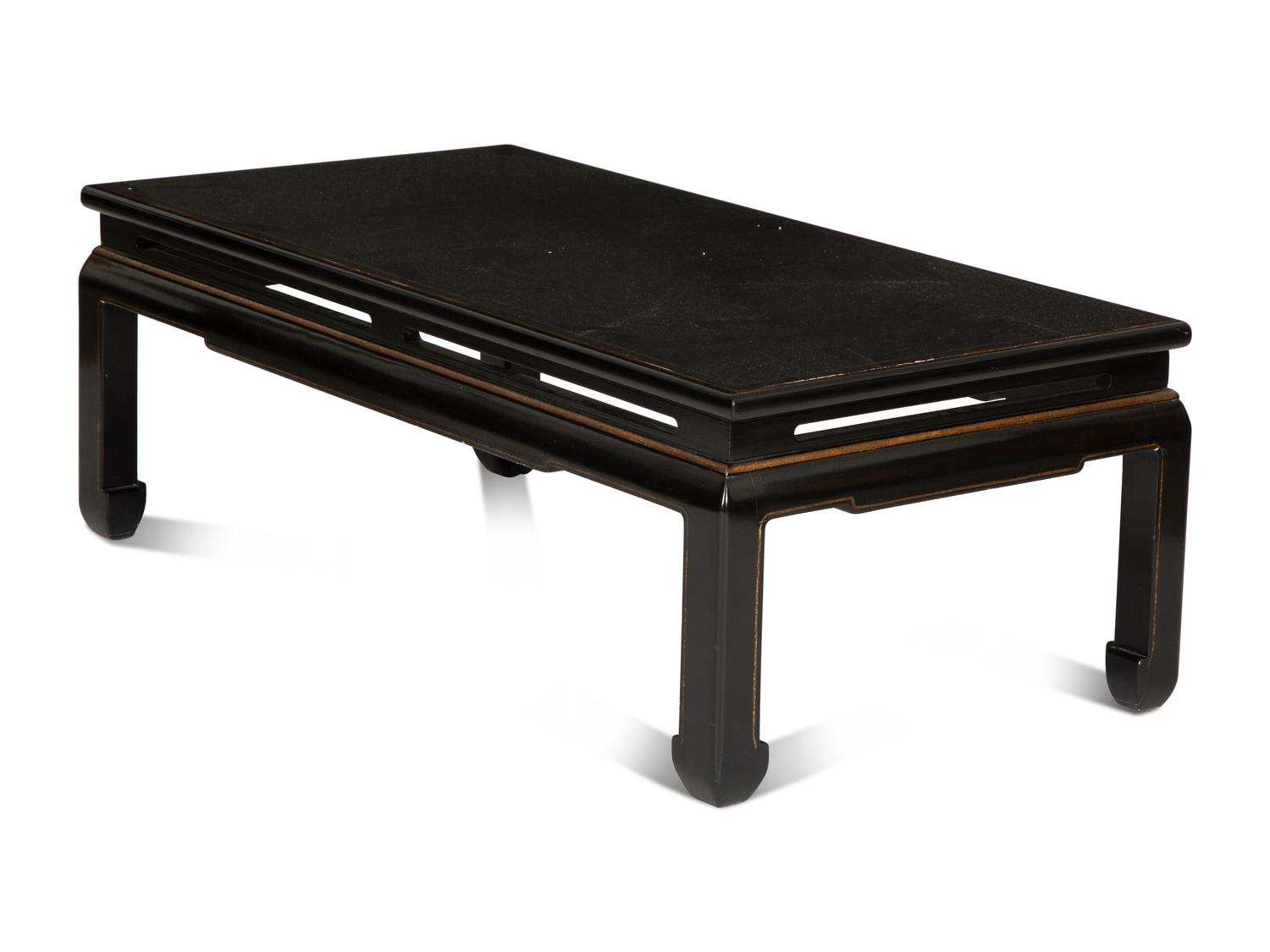 A Chinese Export Ming Style Black and Parcel Gilt Lacquer Low Table