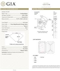 6.67 CARAT EMERALD CUT FANCY DEEP BROWNISH ORANGY YELLOW DIAMOND