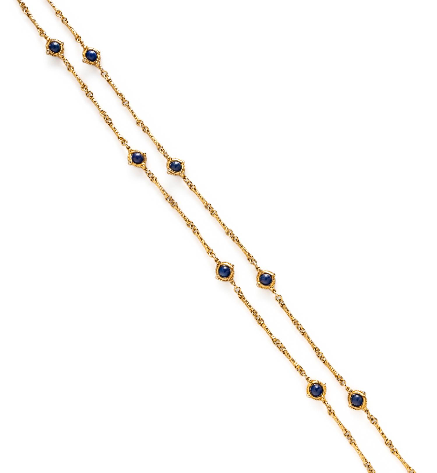 LAPIS LAZULI AND YELLOW GOLD STATION FANCY LINK NECKLACE
