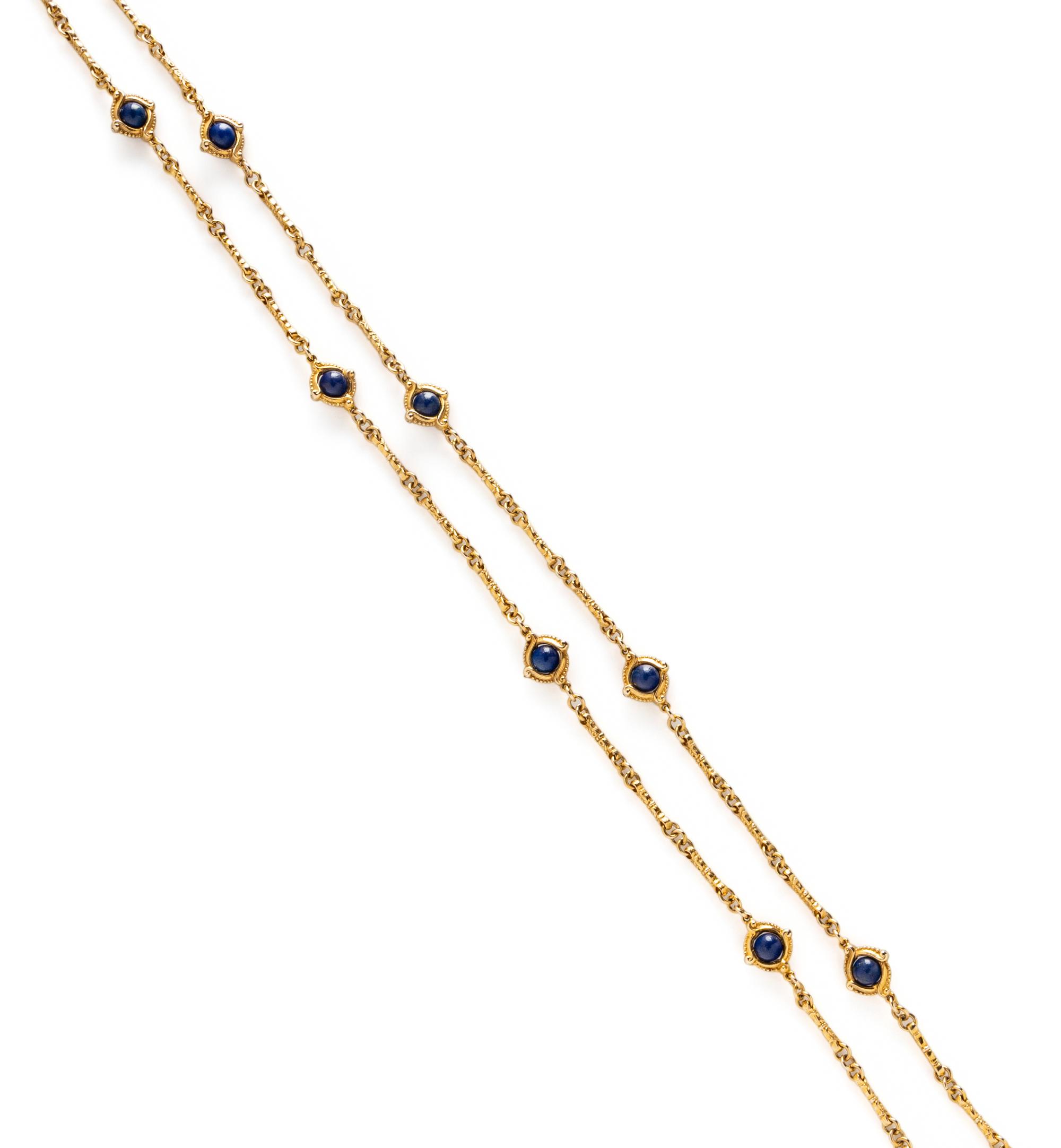 LAPIS LAZULI AND YELLOW GOLD STATION FANCY LINK NECKLACE