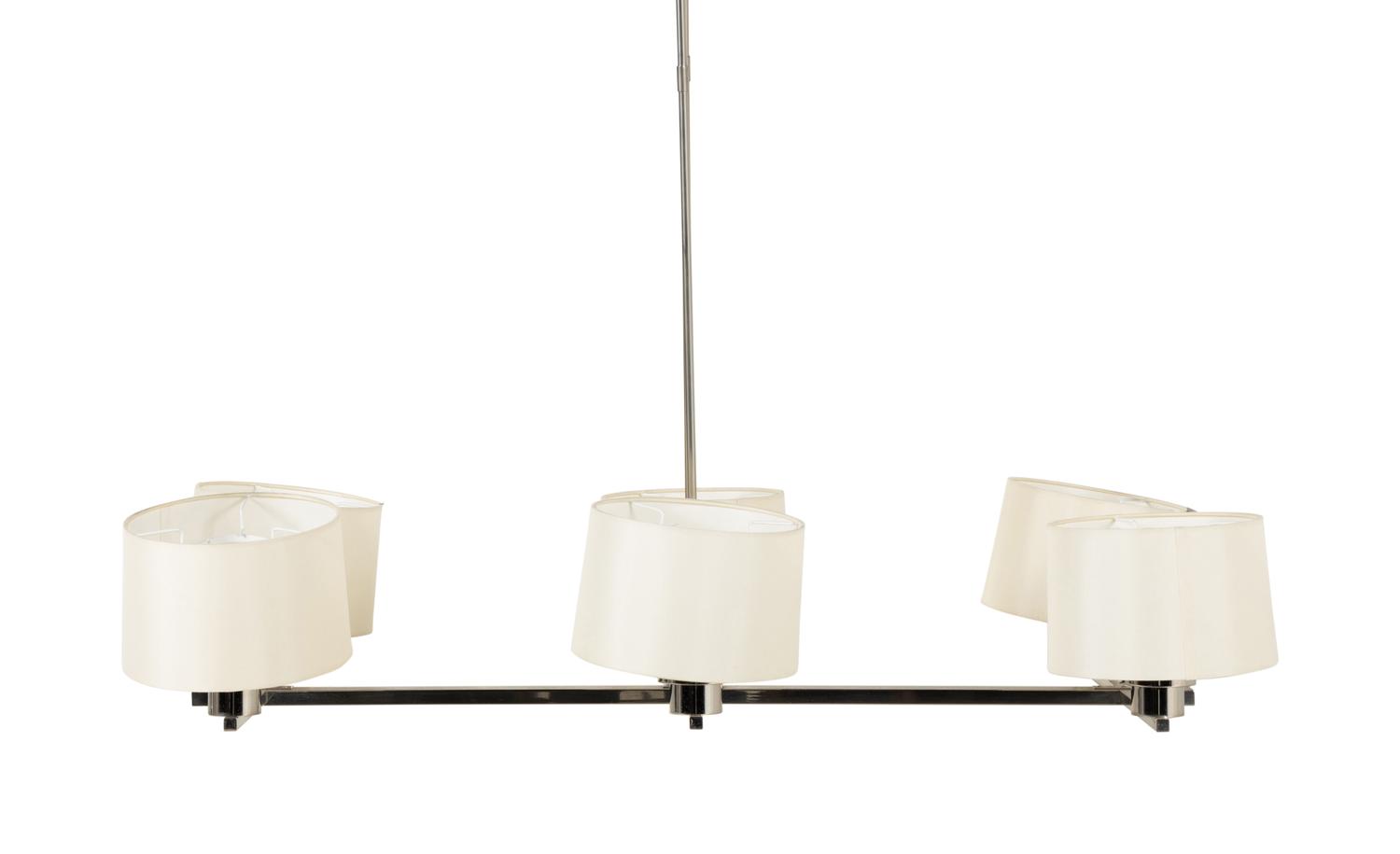 A Contemporary Chrome-Plated Six-Light Chandelier