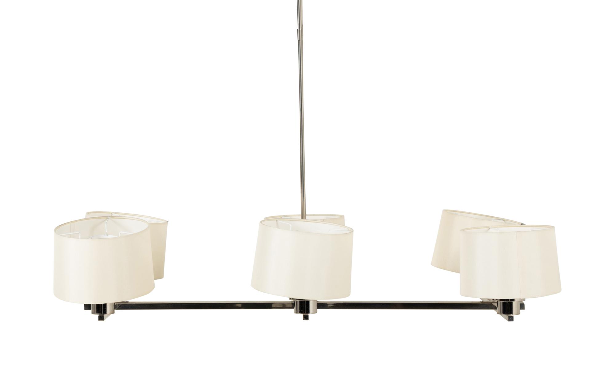 A Contemporary Chrome-Plated Six-Light Chandelier
