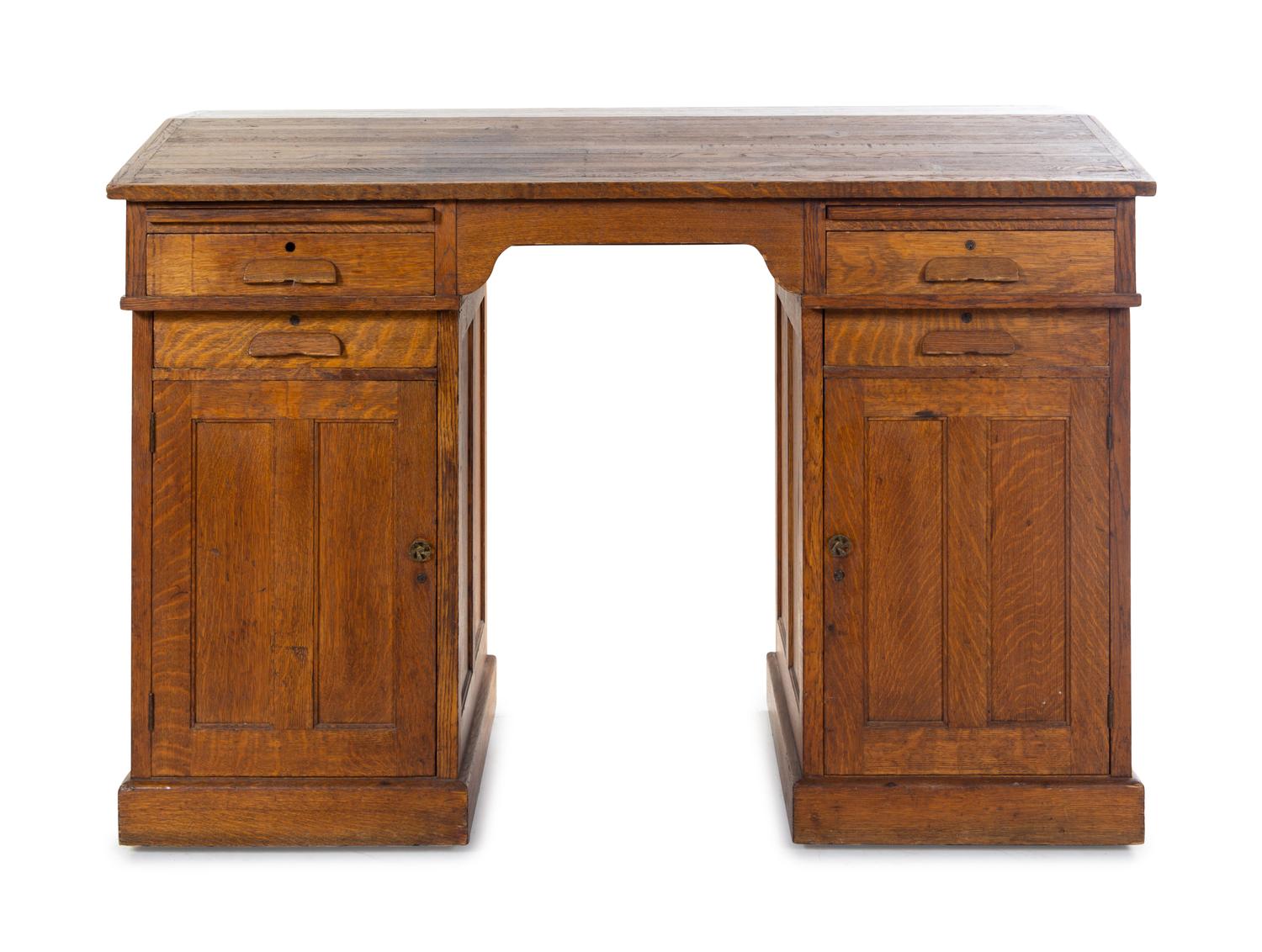 An American Oak Pedestal Desk