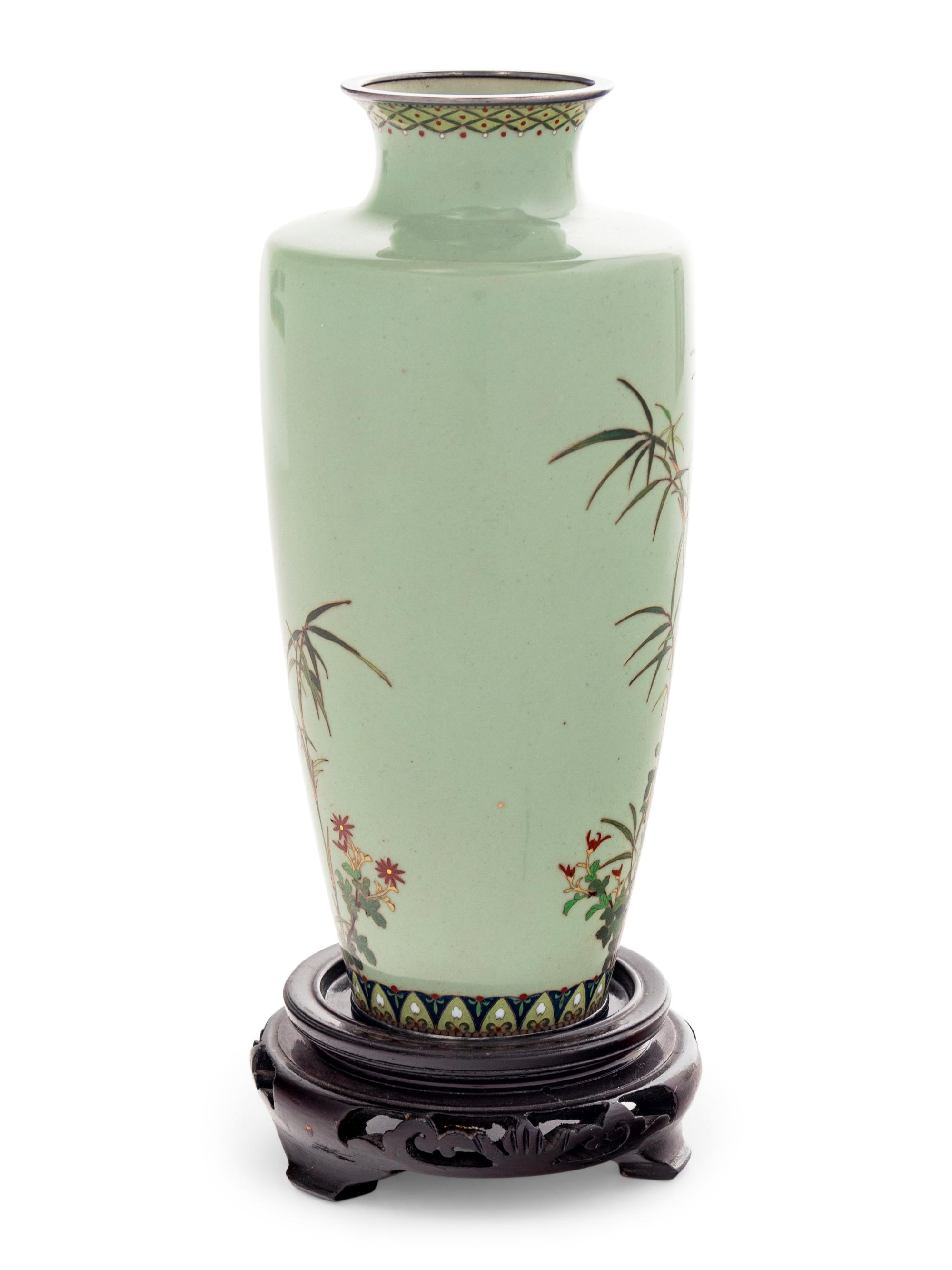 A Jade Green Ground Cloisonné Vase