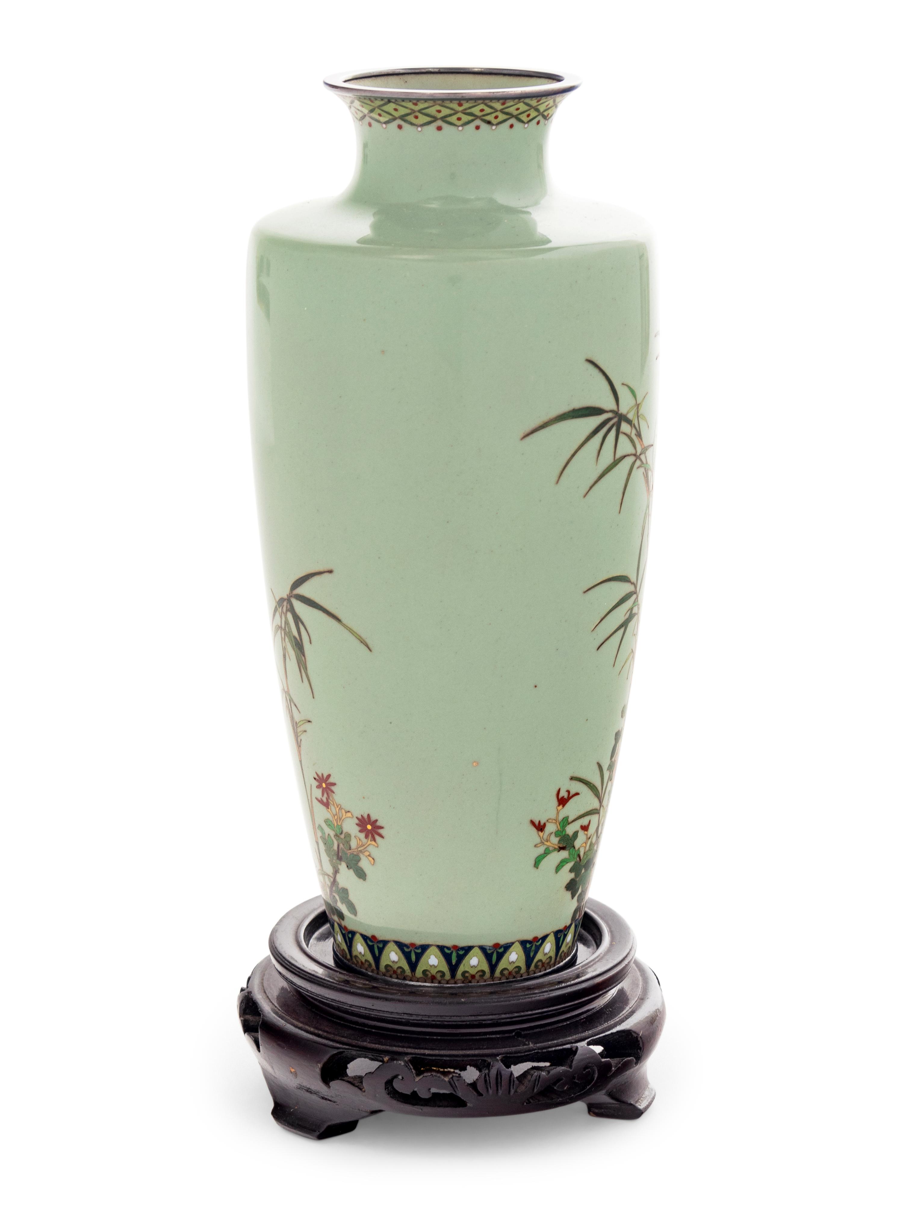 A Jade Green Ground Cloisonné Vase