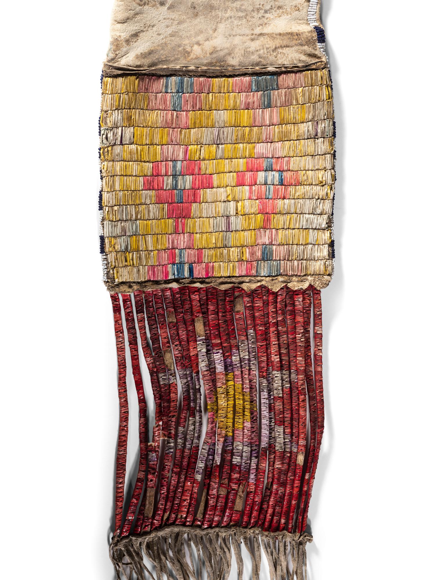 Sioux Quilled Hide Tobacco Bag, with American Flags