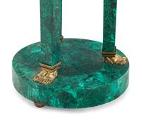 A Pair of Empire Style Gilt Metal Mounted Malachite Veneered Pedestals
