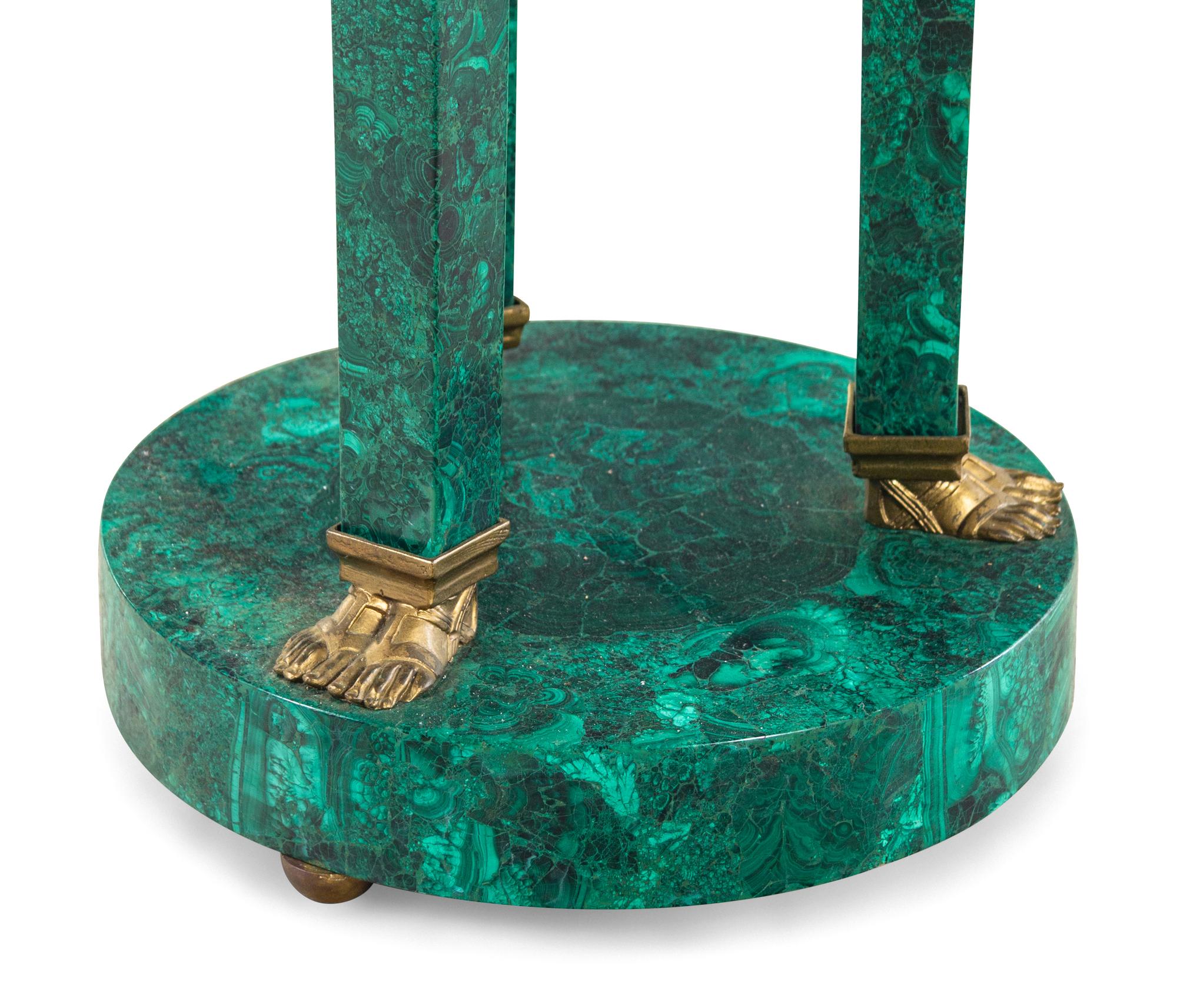 A Pair of Empire Style Gilt Metal Mounted Malachite Veneered Pedestals
