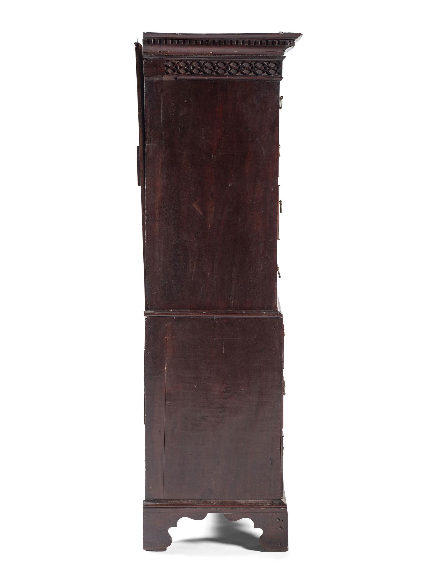 A George III Chinese Chippendale Carved Mahogany Chest-on-Chest