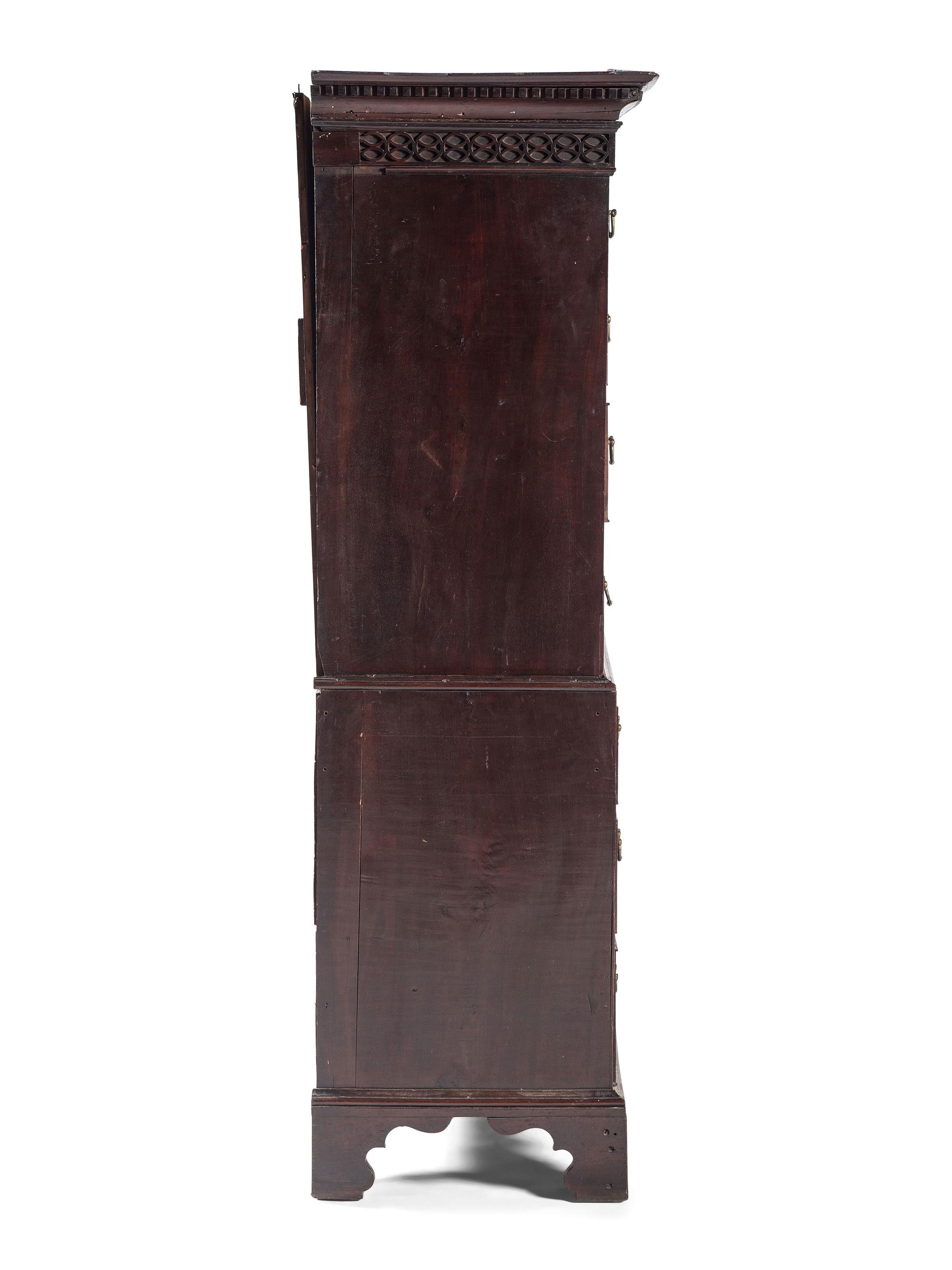 A George III Chinese Chippendale Carved Mahogany Chest-on-Chest