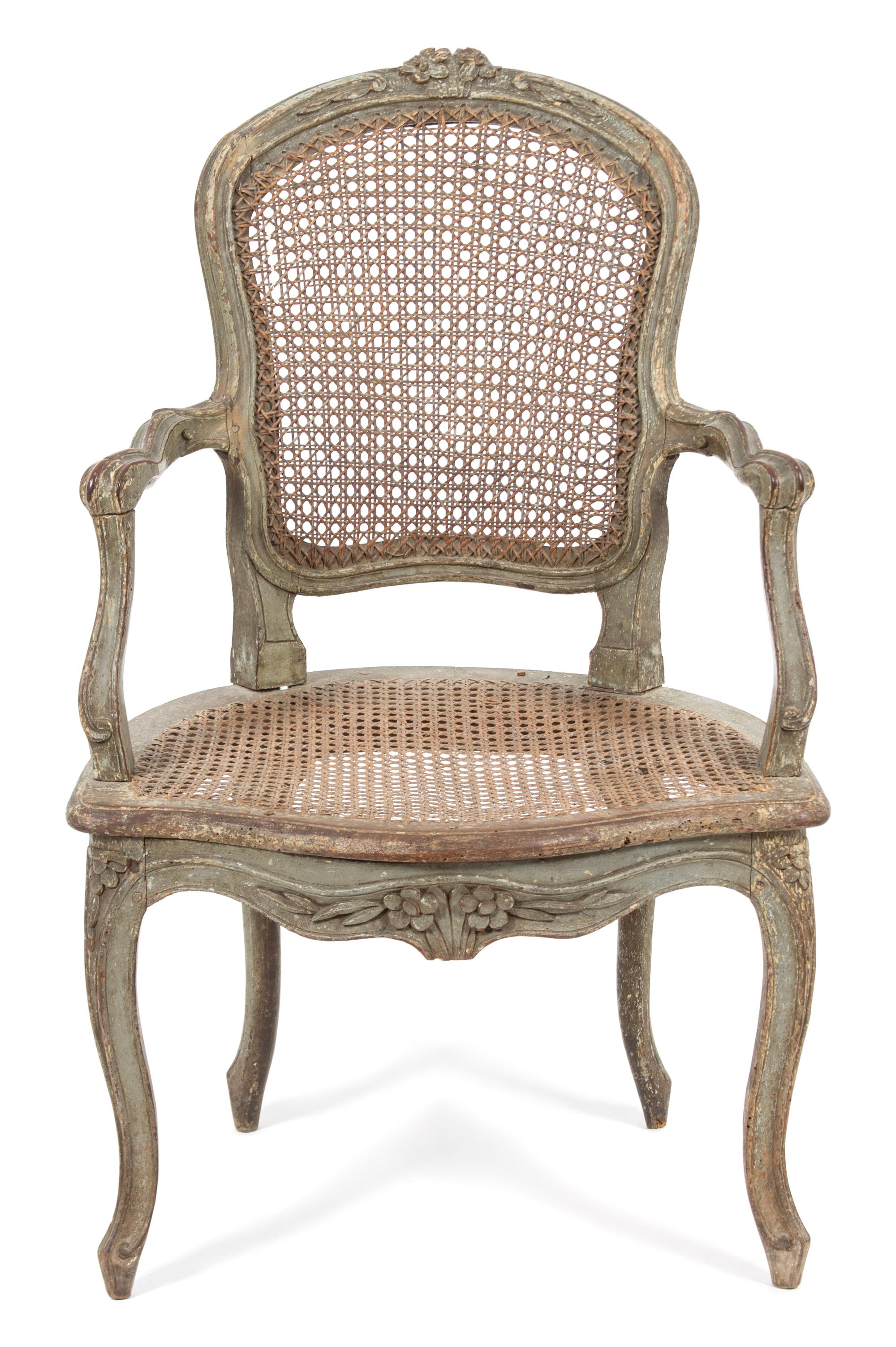 A Louis XV Carved and Painted Fauteuil Height 36 inches. — 18TH CENTURY