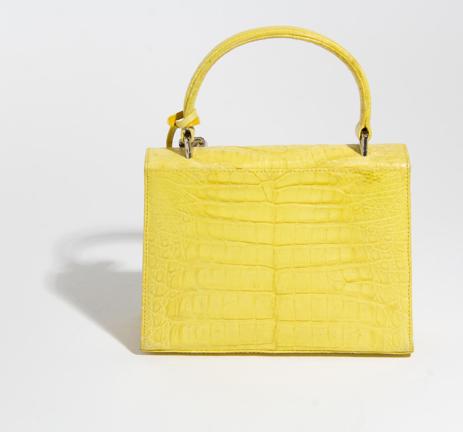A Gianni Versace Yellow Crocodile Handbag, 7.75" x 5.5" x 2.5"; Handle drop: 3".