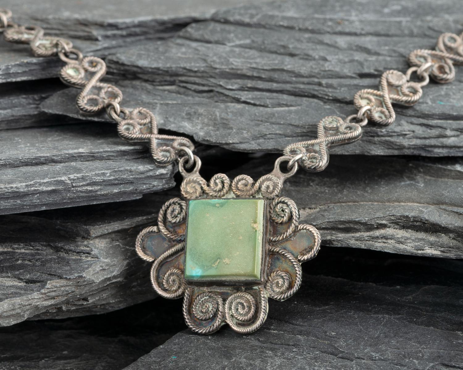 Navajo or Pueblo Silver Filagree and Turquoise Necklace
