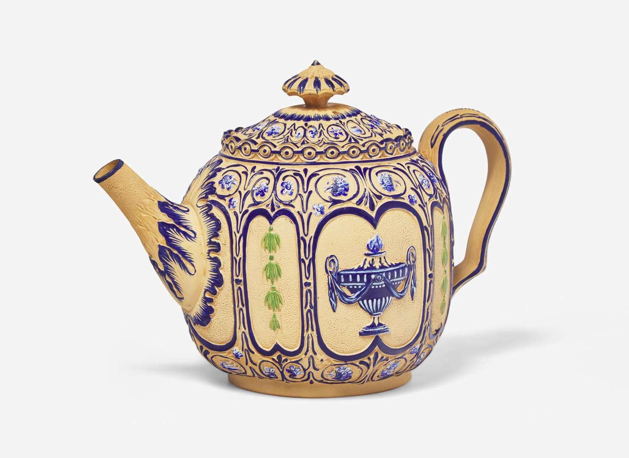 A Spode Caneware Enamel Decorated Teapot, UK, circa 1790-1800