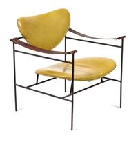 Wrought Iron and Upholstered Safari Lounge Chair Height 29 1/4 x width 26 1/4 x depth 24 inches.