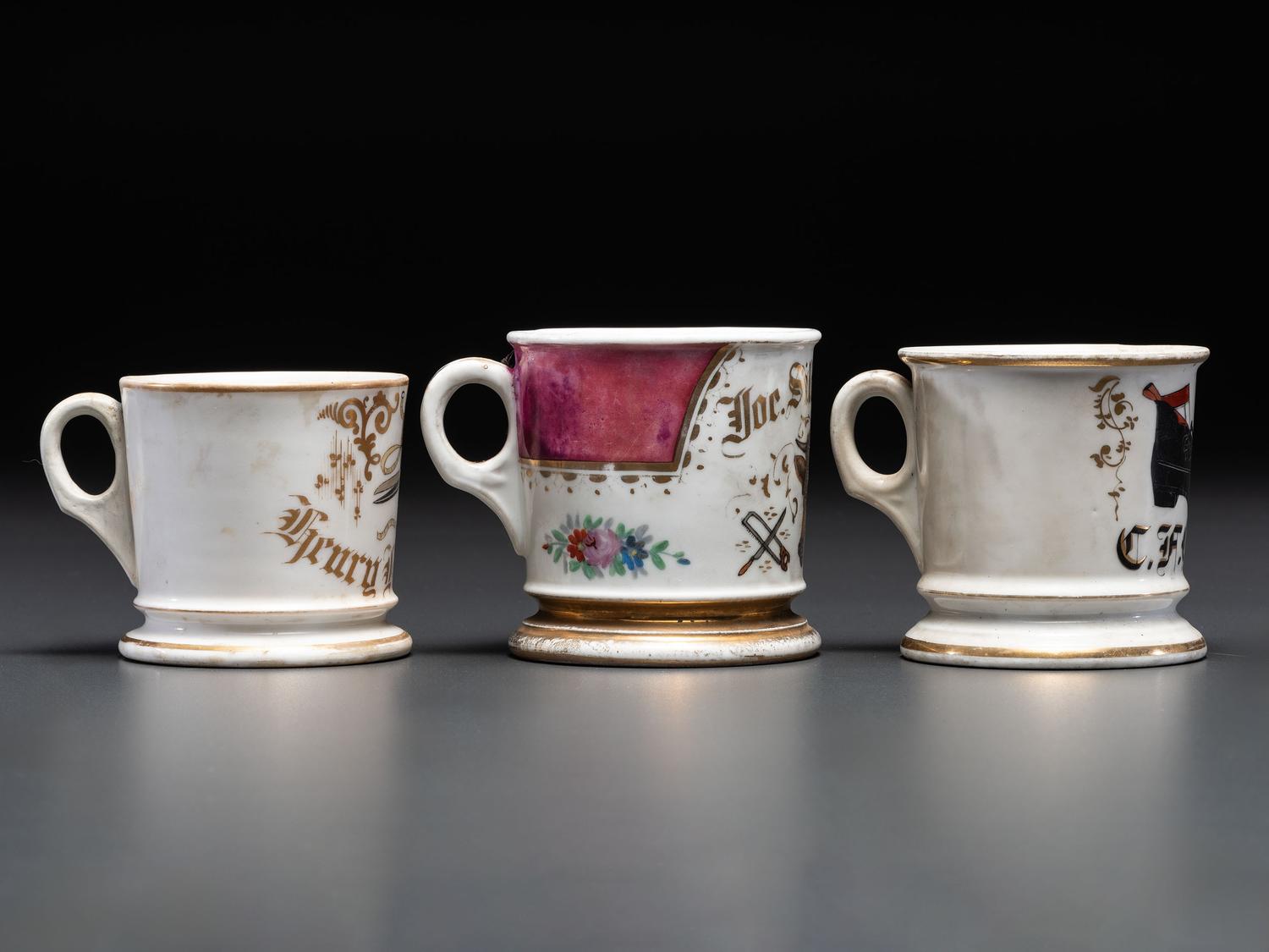 Three Porcelain Occupational Shaving Mugs