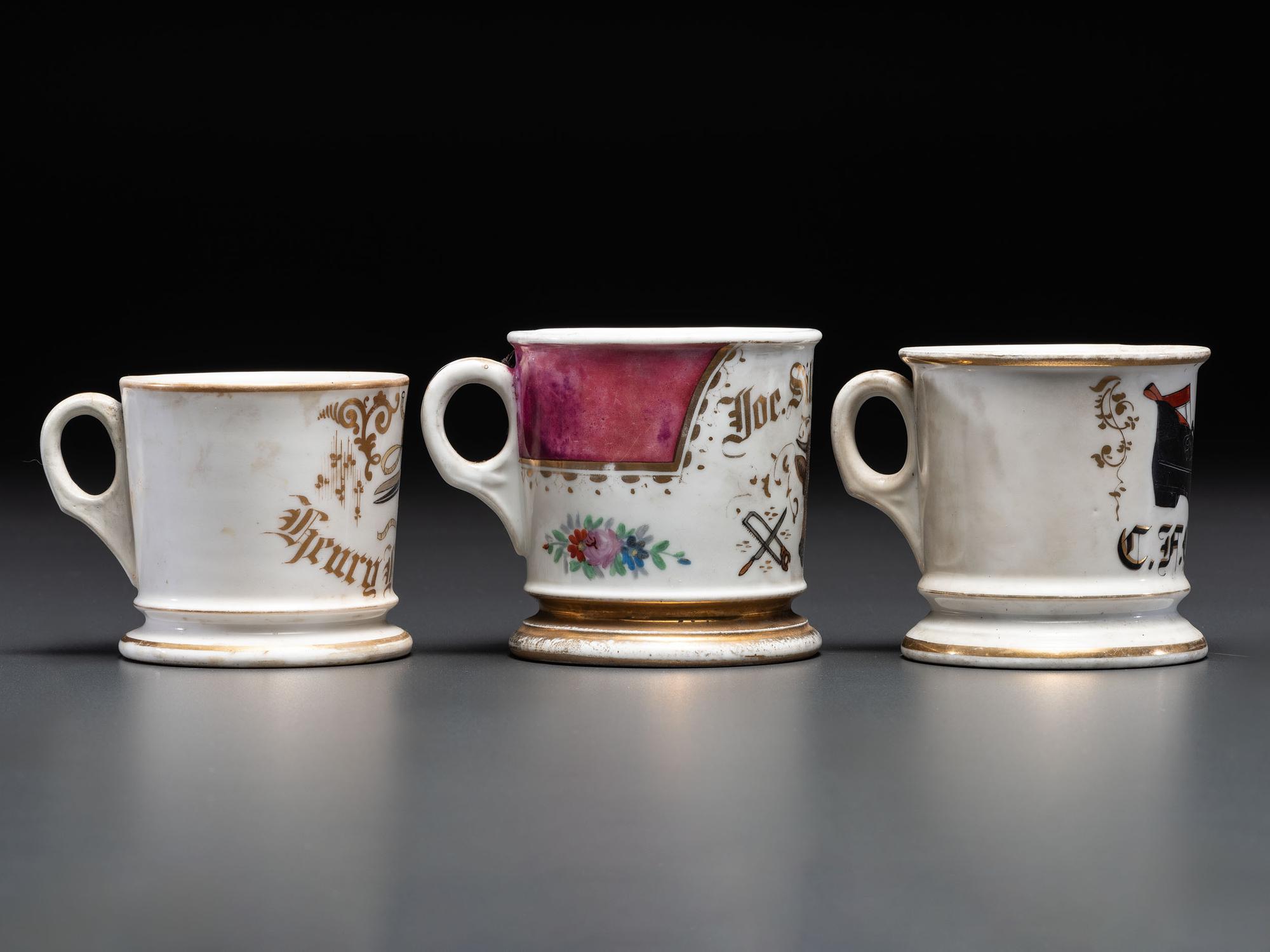 Three Porcelain Occupational Shaving Mugs